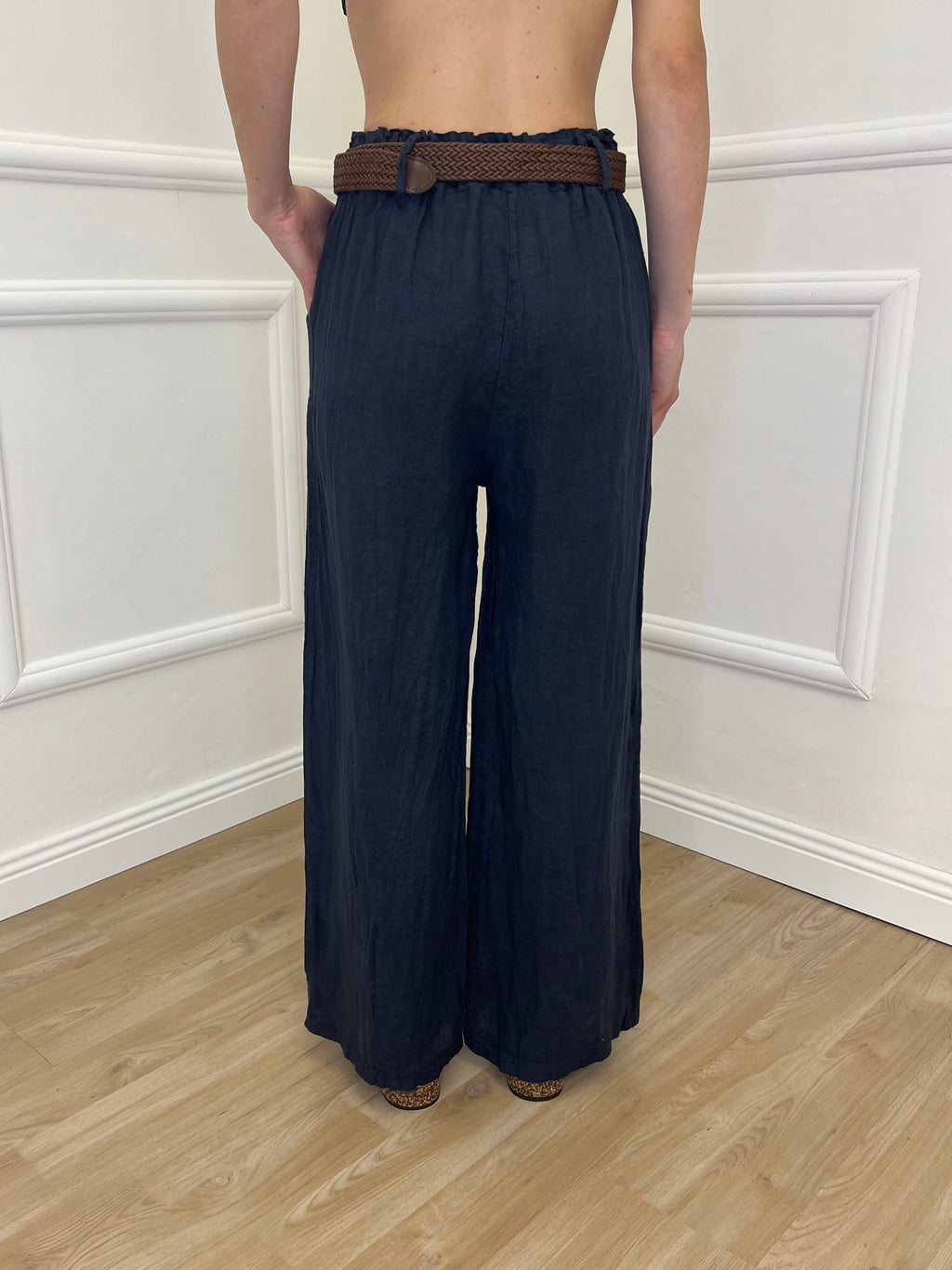 Pantalone Lino Cintura 22525 Blu