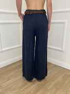 Pantalone Lino Cintura 22525 Blu