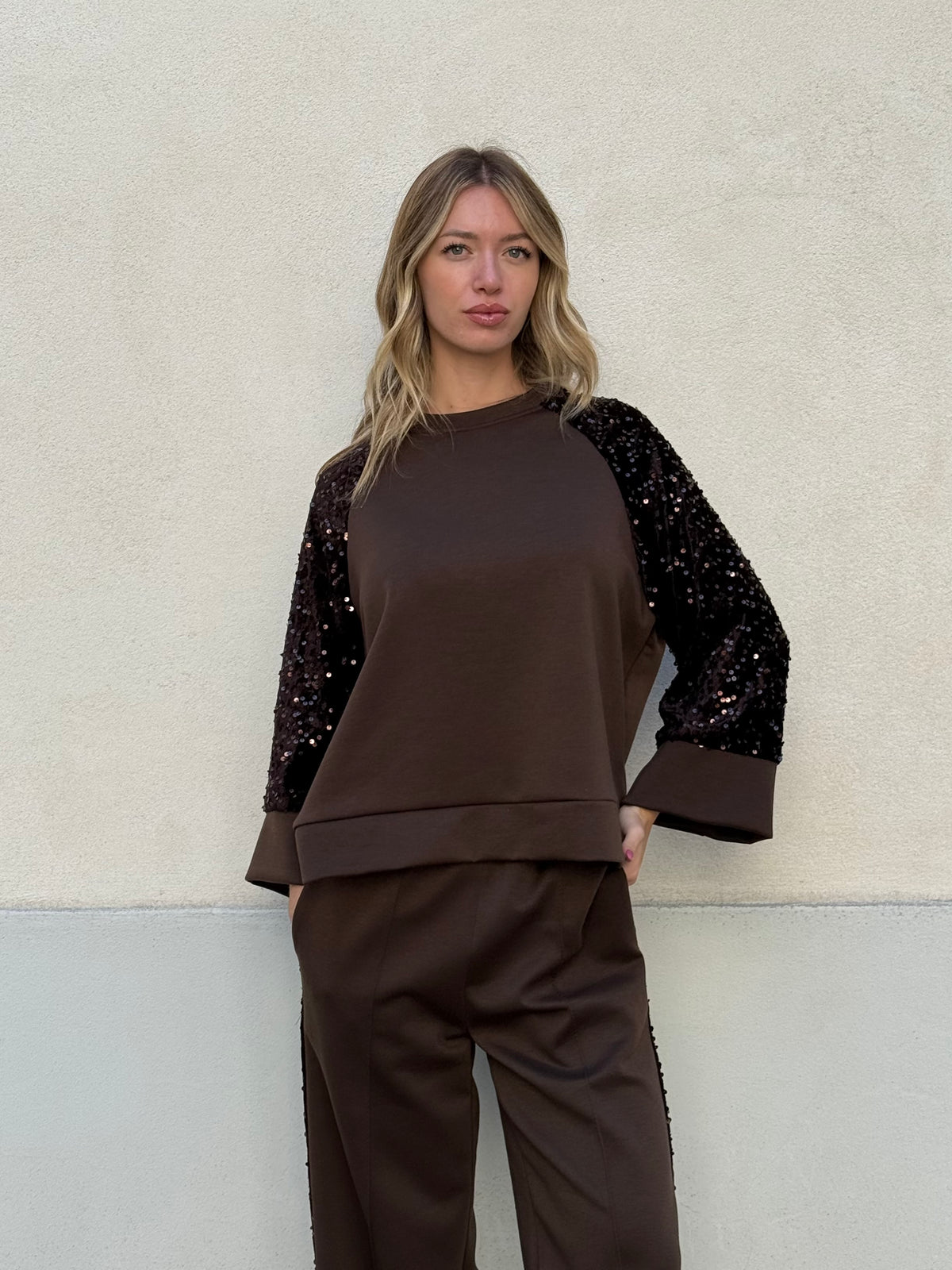 Tuta Inserti Paillettes L3110 Marrone