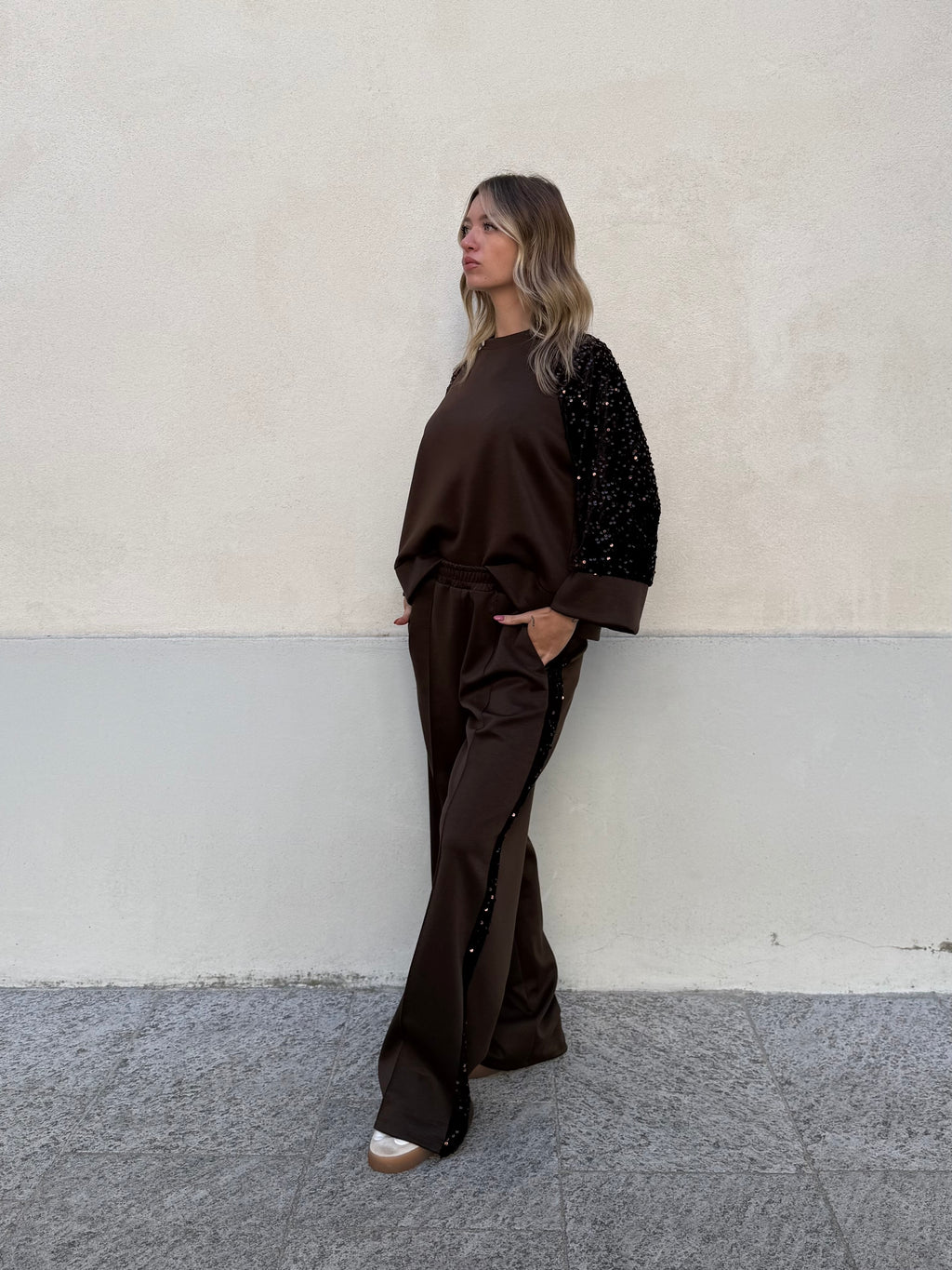 Tuta Inserti Paillettes L3110 Marrone