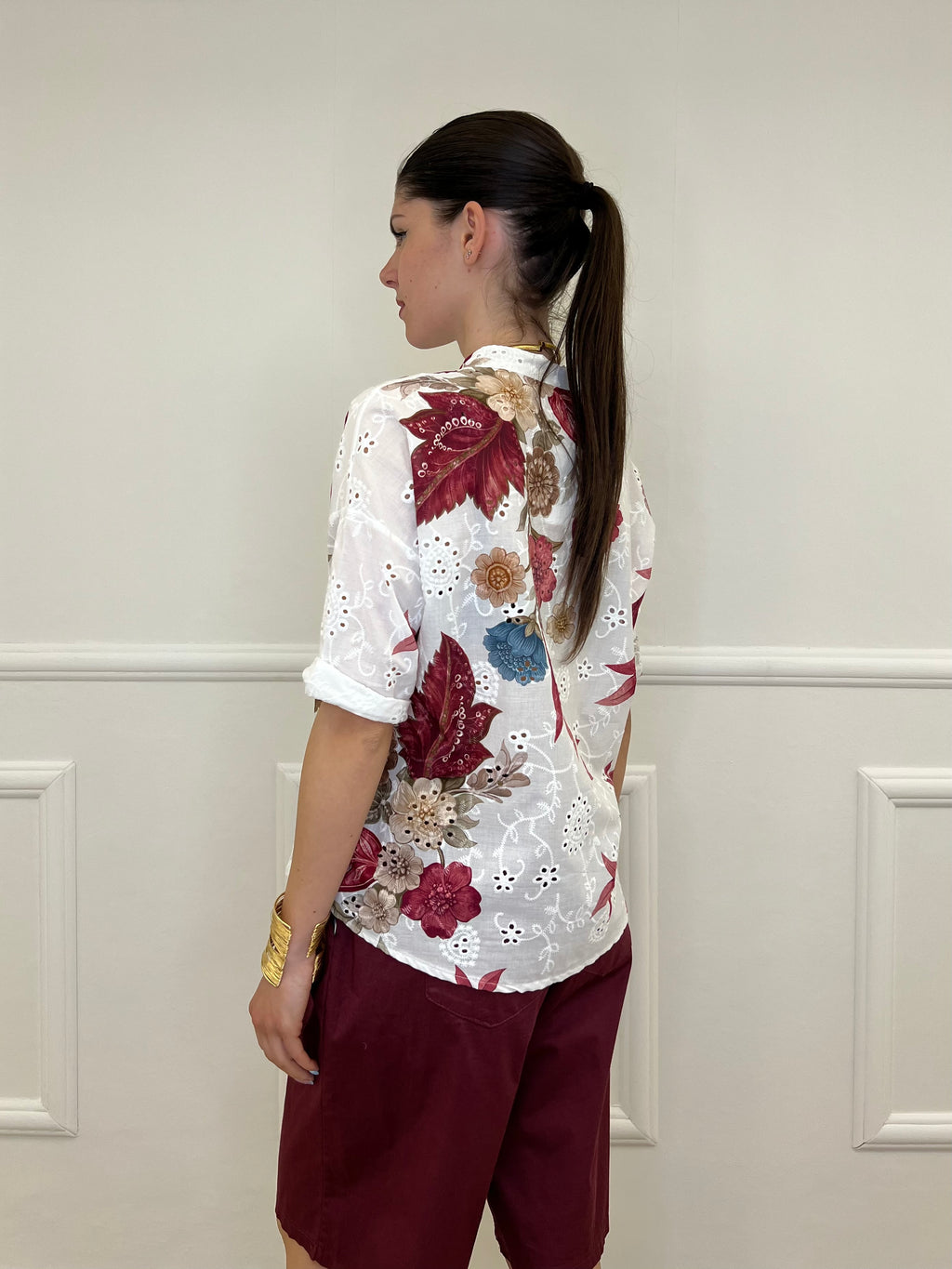 Camicia Fiori Inserti Sangallo 2340 Burgundy