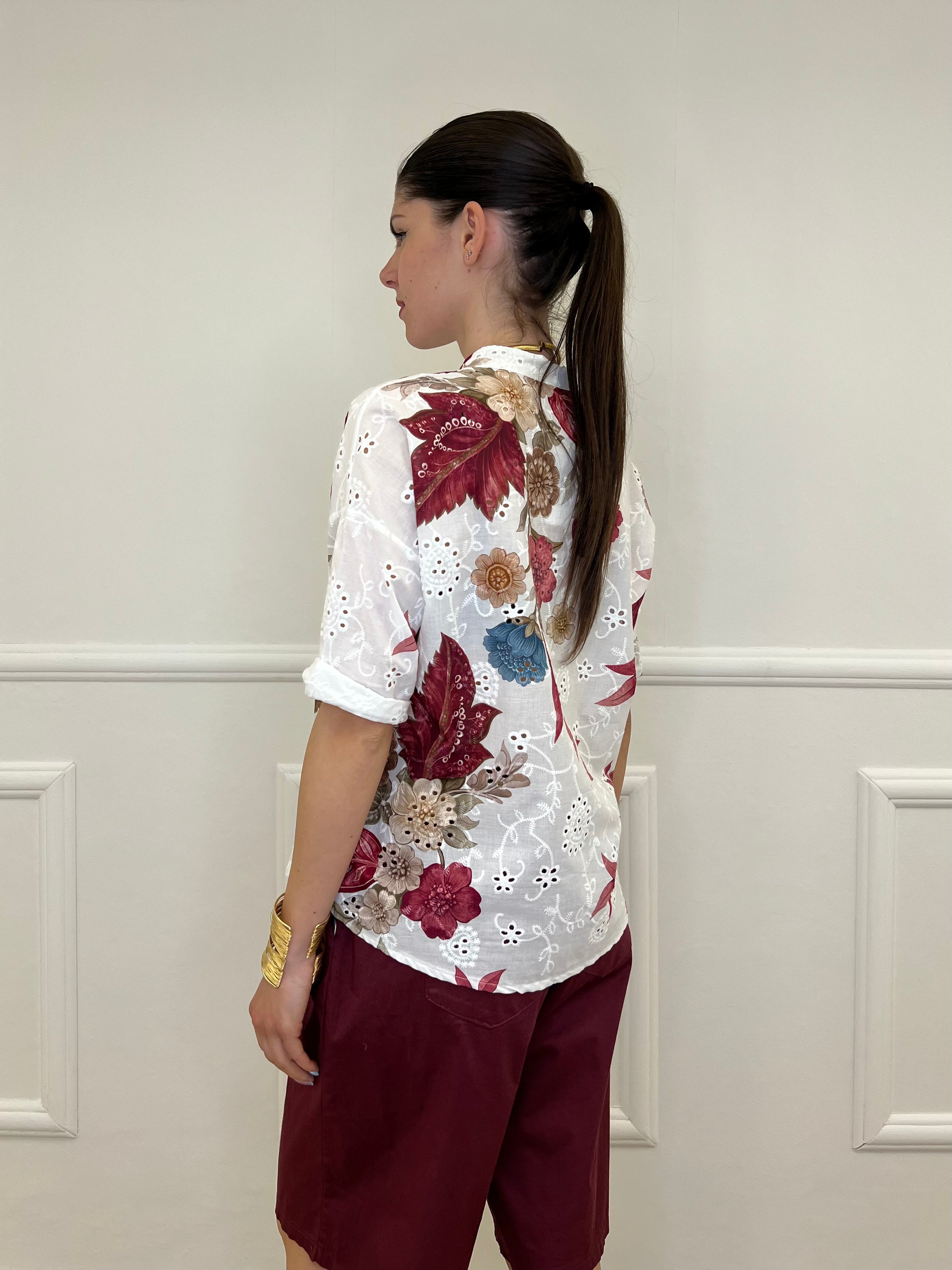 Camicia Fiori Inserti Sangallo 2340 Burgundy