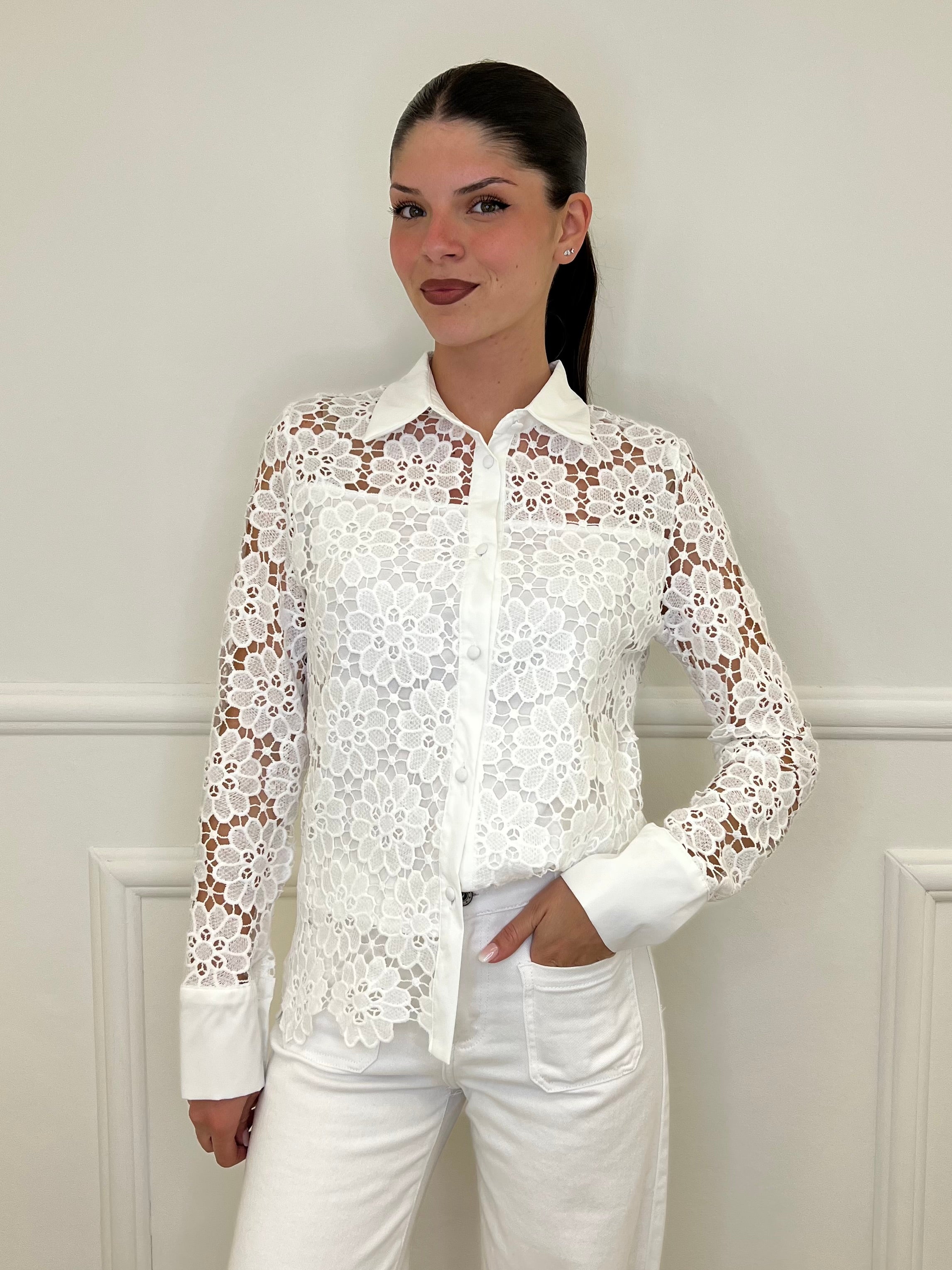 Camicia Pizzo Macramè 18002-1 Bianca - Bazar Abbigliamento