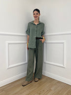 Pantalone Lino Cintura 22525 Verde
