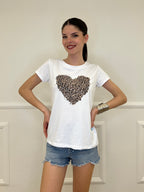 T-shirt Cuore Animalier Strass