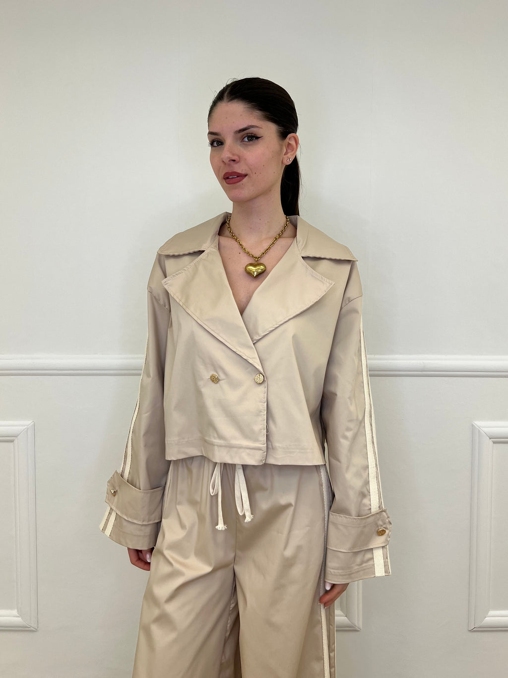 Trench Crop Doppiopetto Bande 7803 Ecru