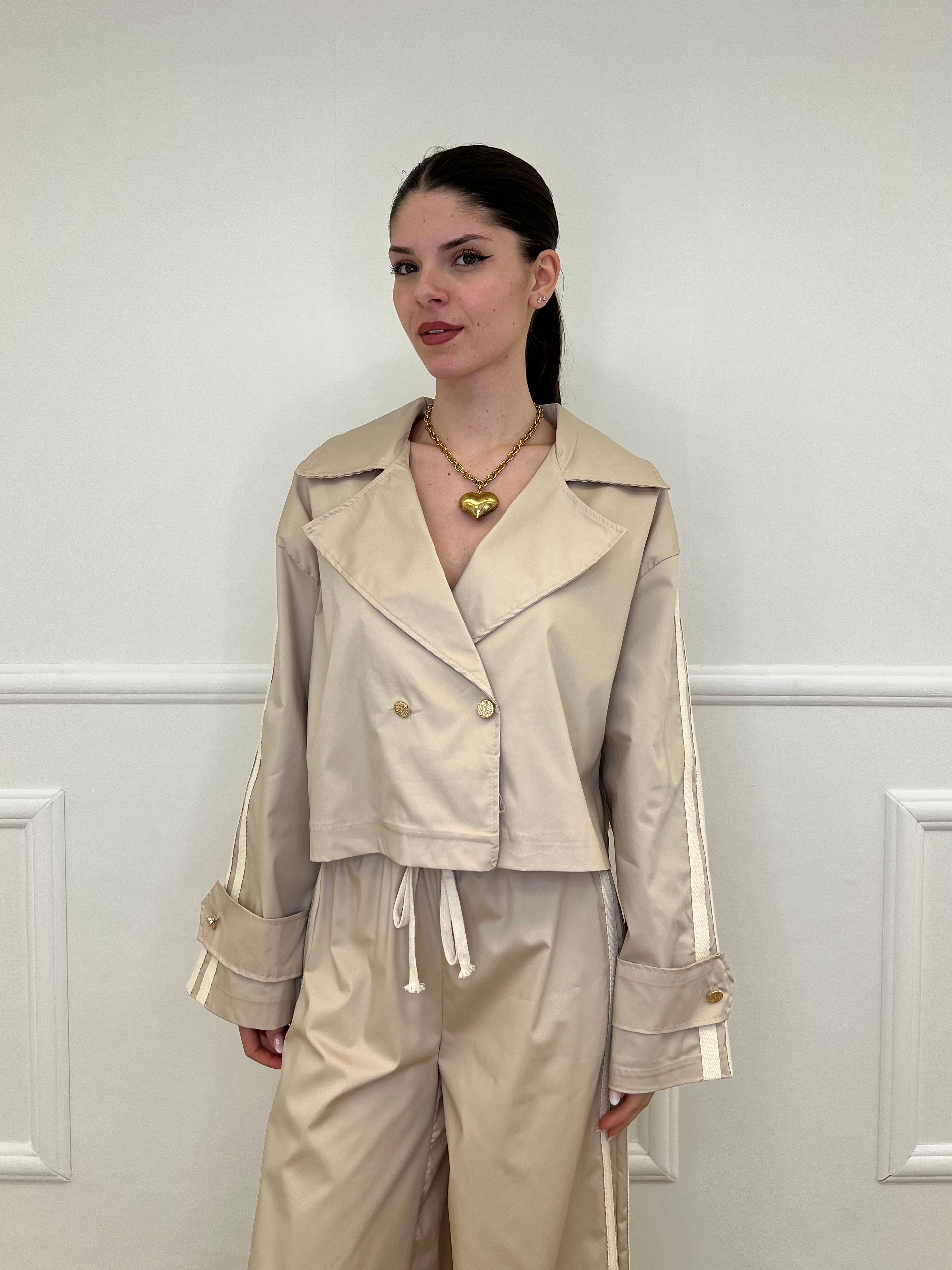 Trench Crop Doppiopetto Bande 7803 Ecru