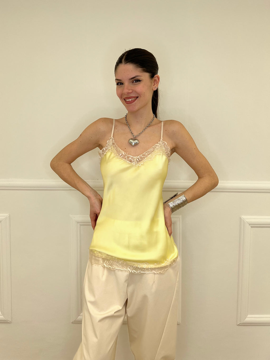 Top In Satin Con Pizzo 18673 Giallo