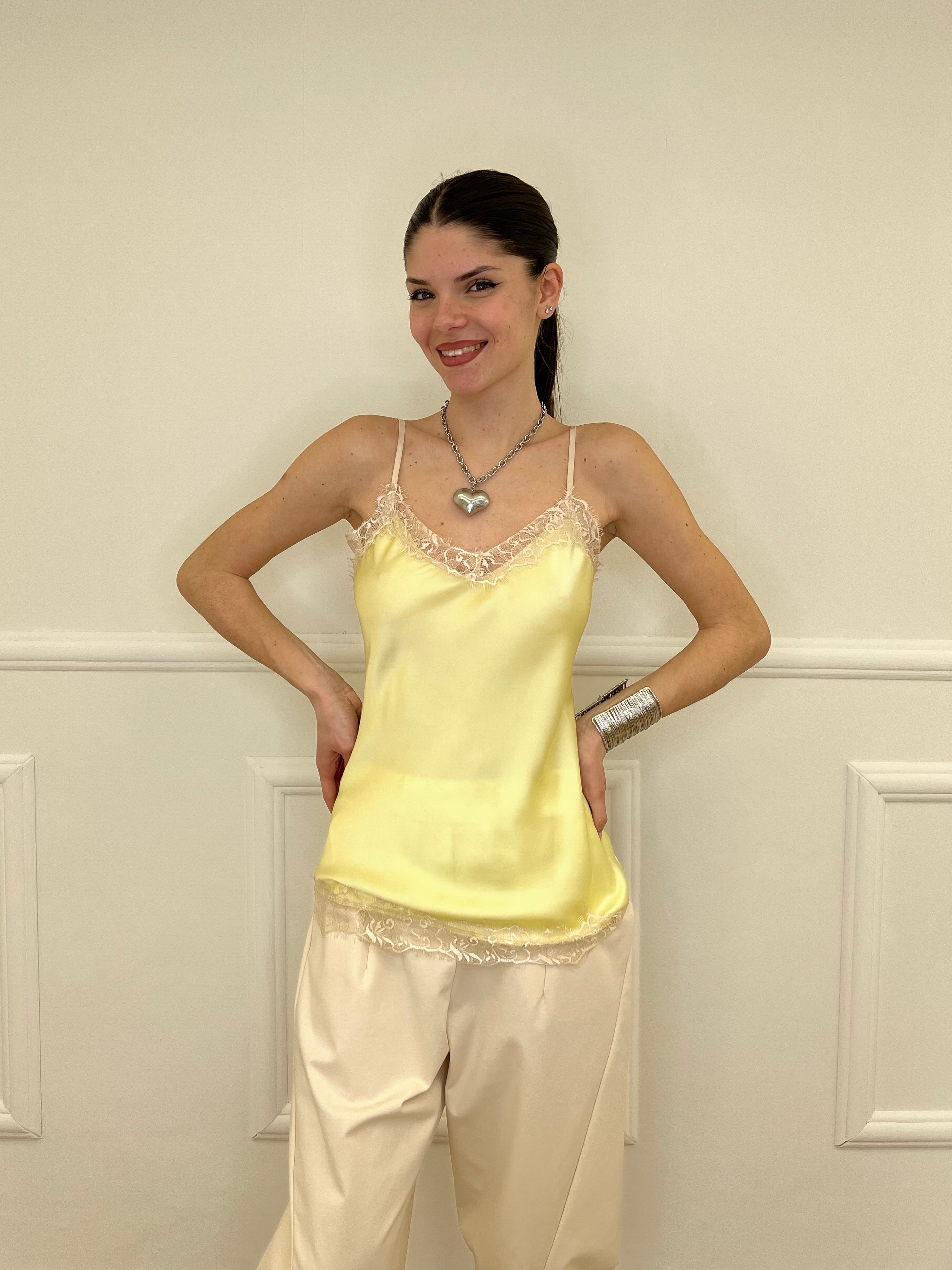Top In Satin Con Pizzo 18673 Giallo