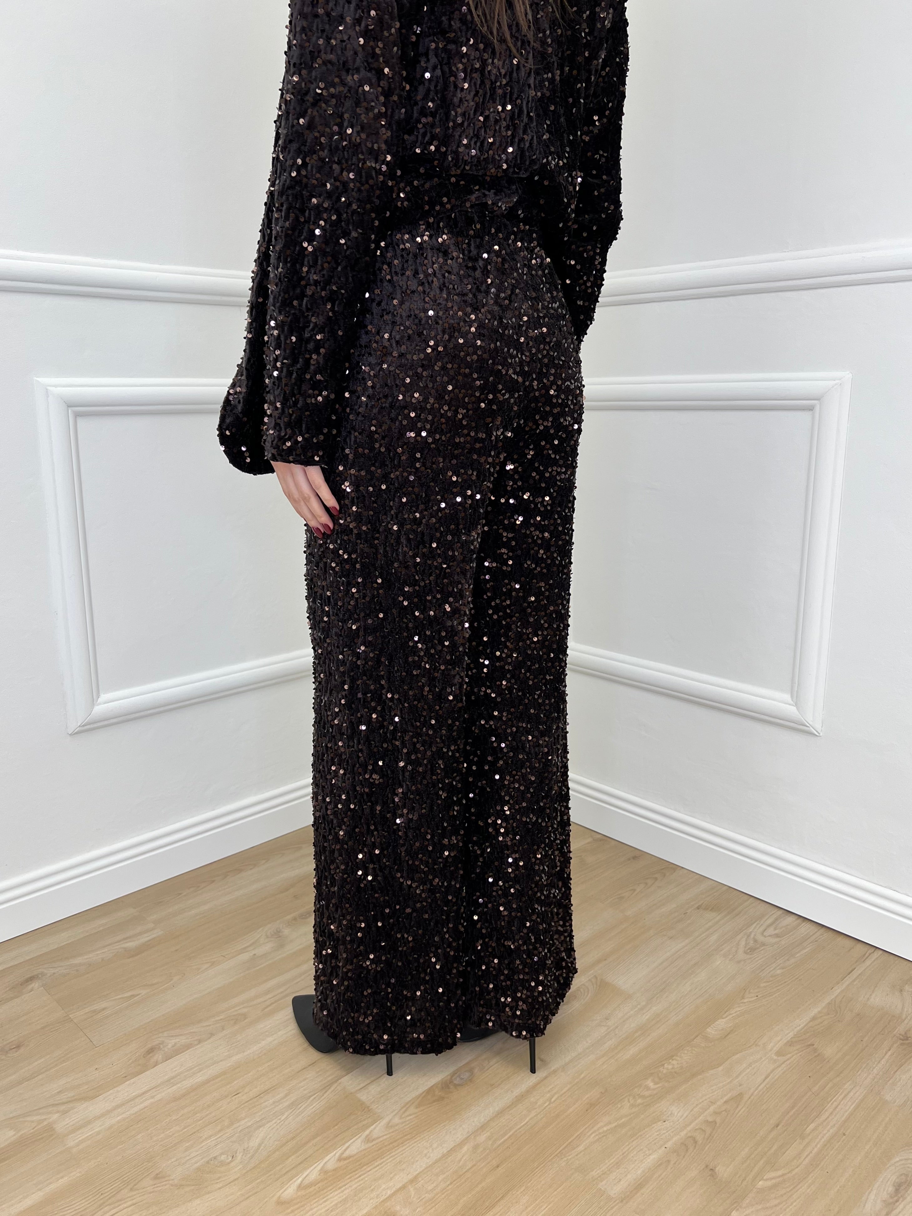 Pantalone Ciniglia Paillettes 2460 Moro