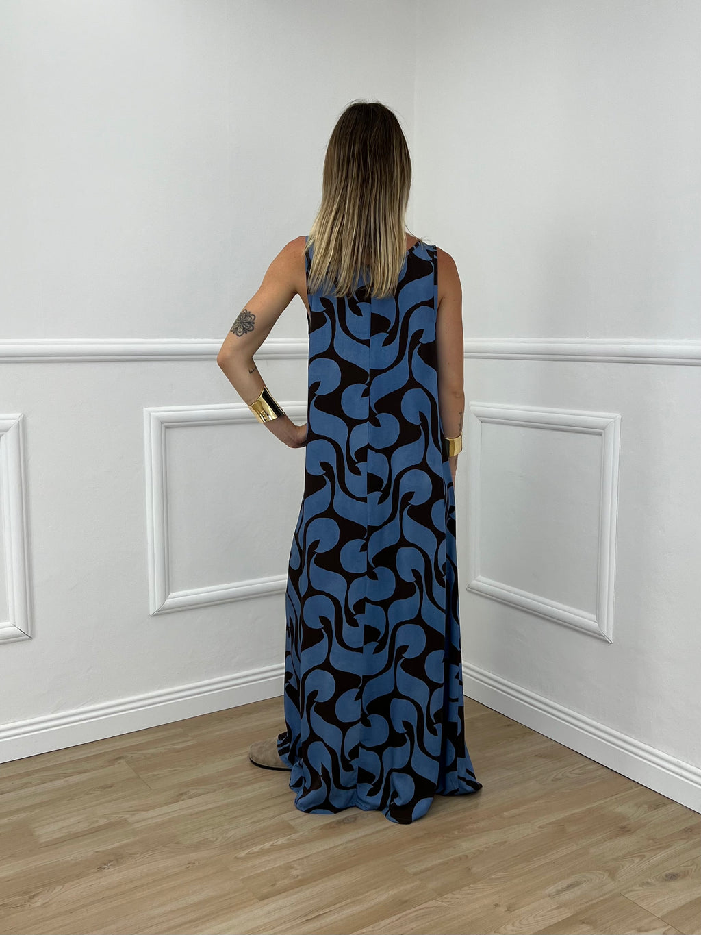 Vestito Viscosa Geometrico 765 Moro e Azzurro