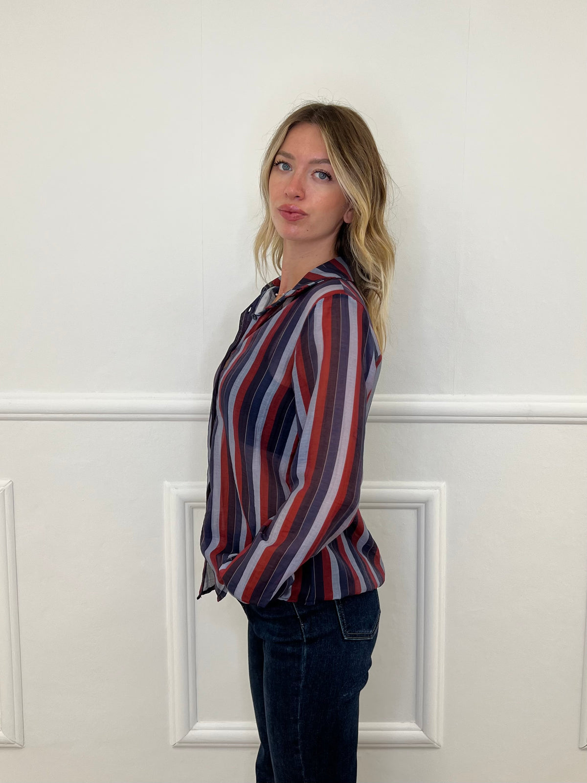Camicia in Tencel a Righe 3957 Blu