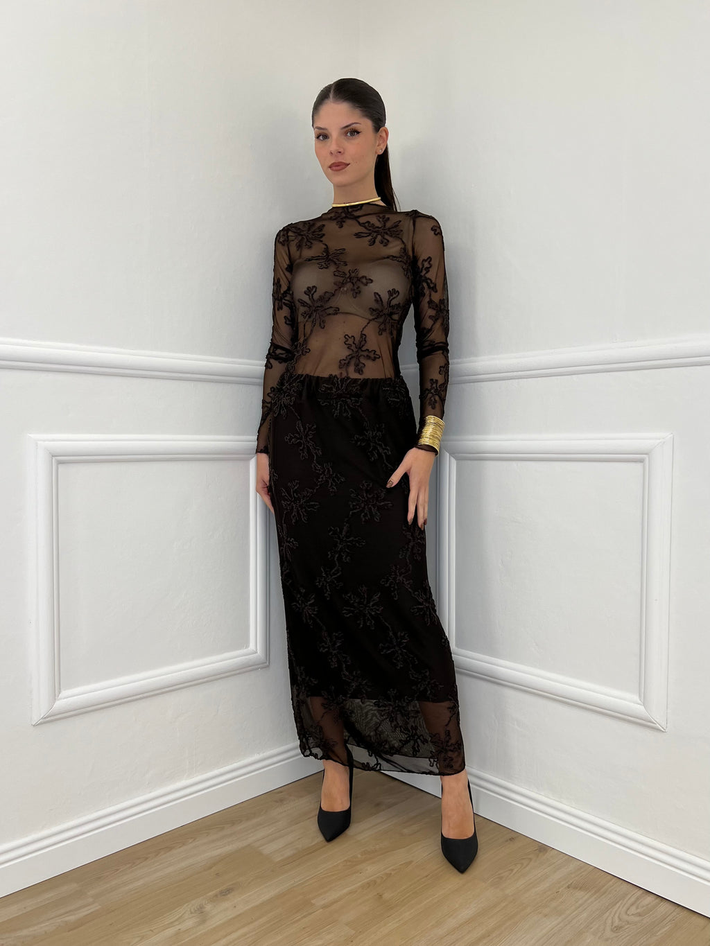 Gonna Tulle Ricami 139-833 Moro