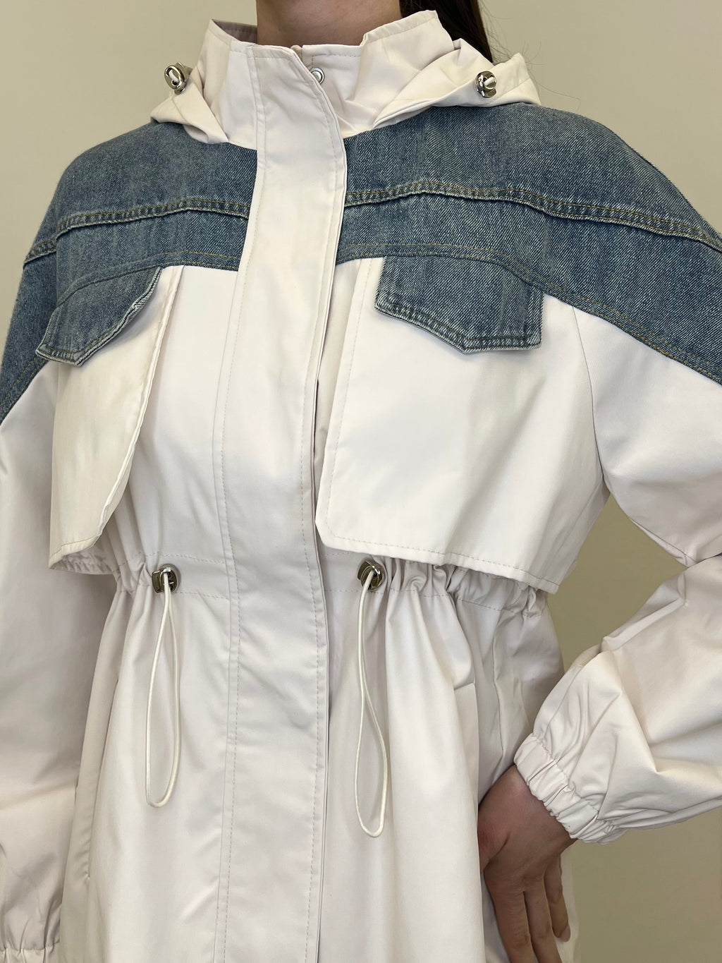 Giacca Inserti Denim M450 Panna