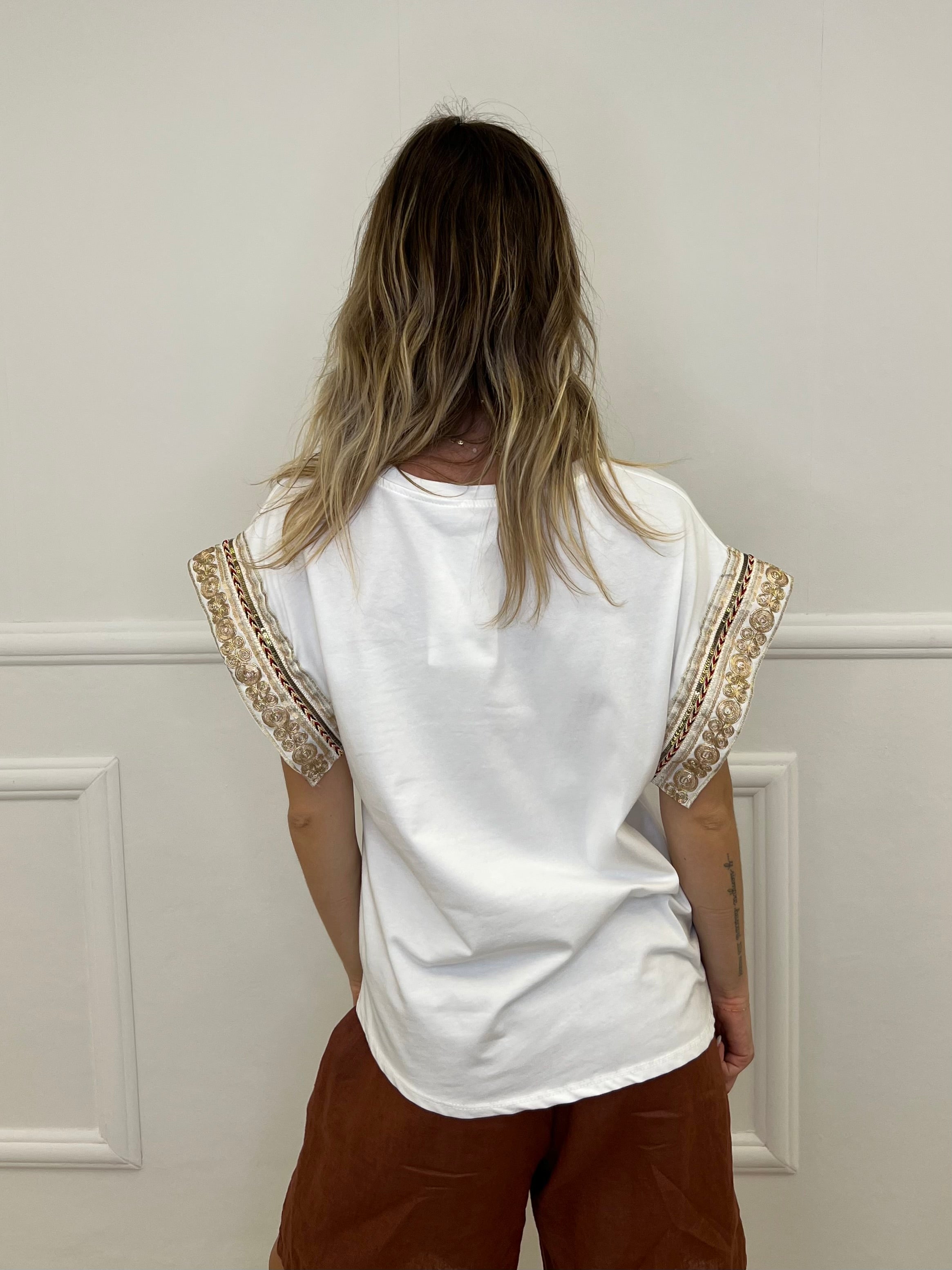 T-shirt Con Passamaneria 3386-J4 Ecru