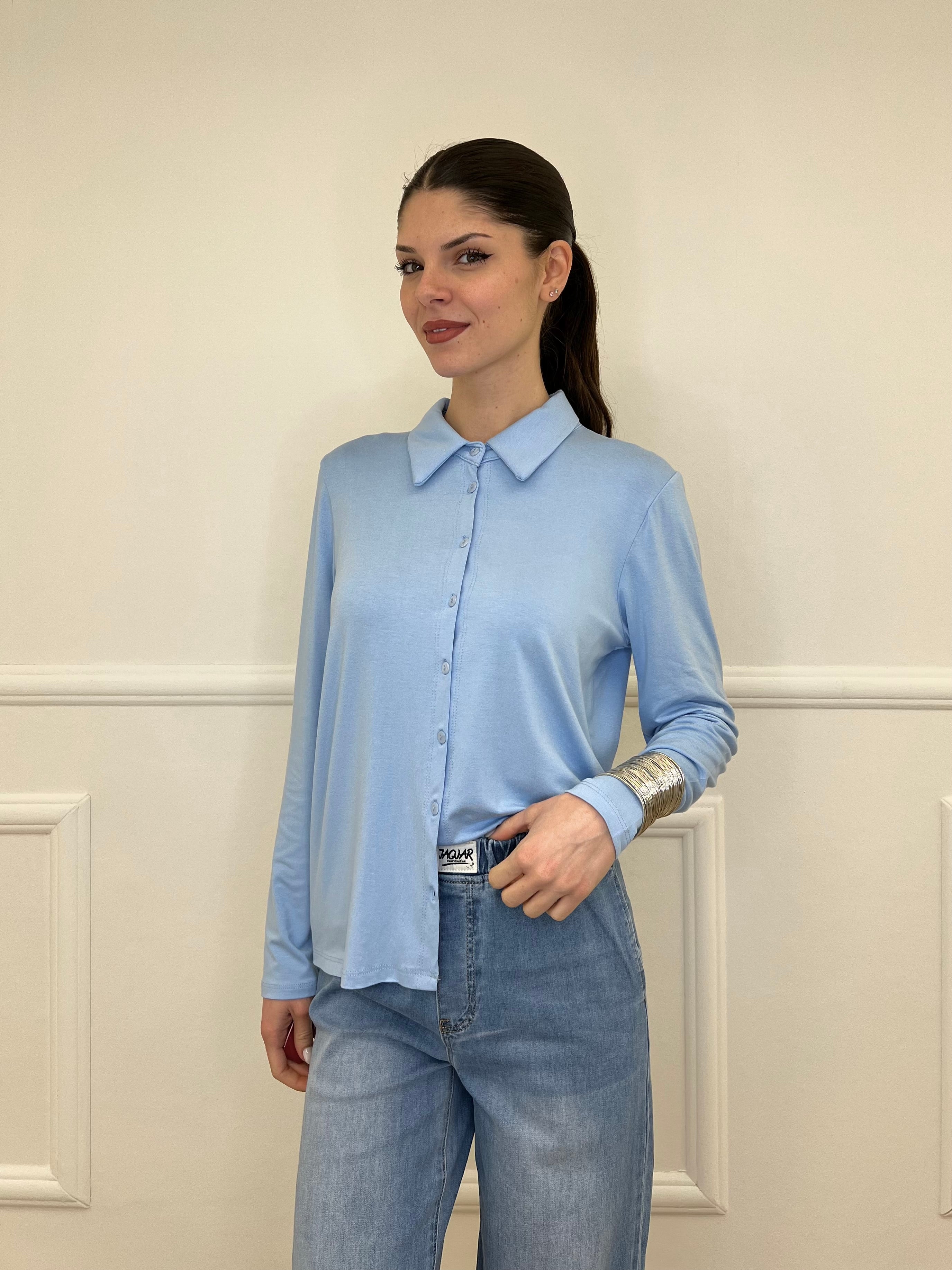 Camicia in Jersey di Viscosa 28163 Azzurro