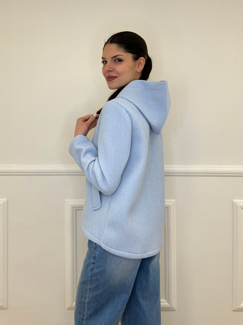 Giacca Neoprene Zip 26087 Azzurro