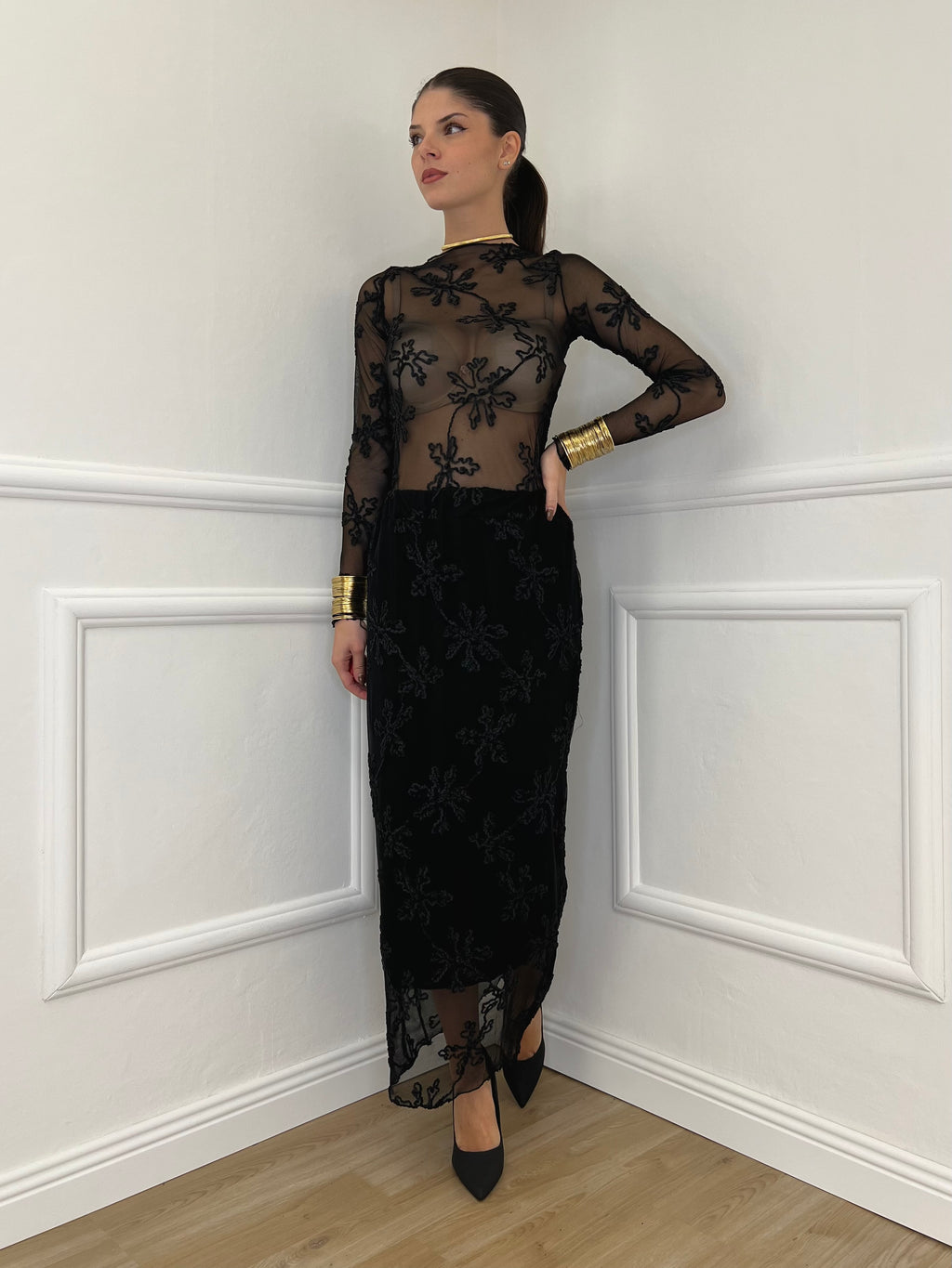 Gonna Tulle Ricami 139-833 Nero