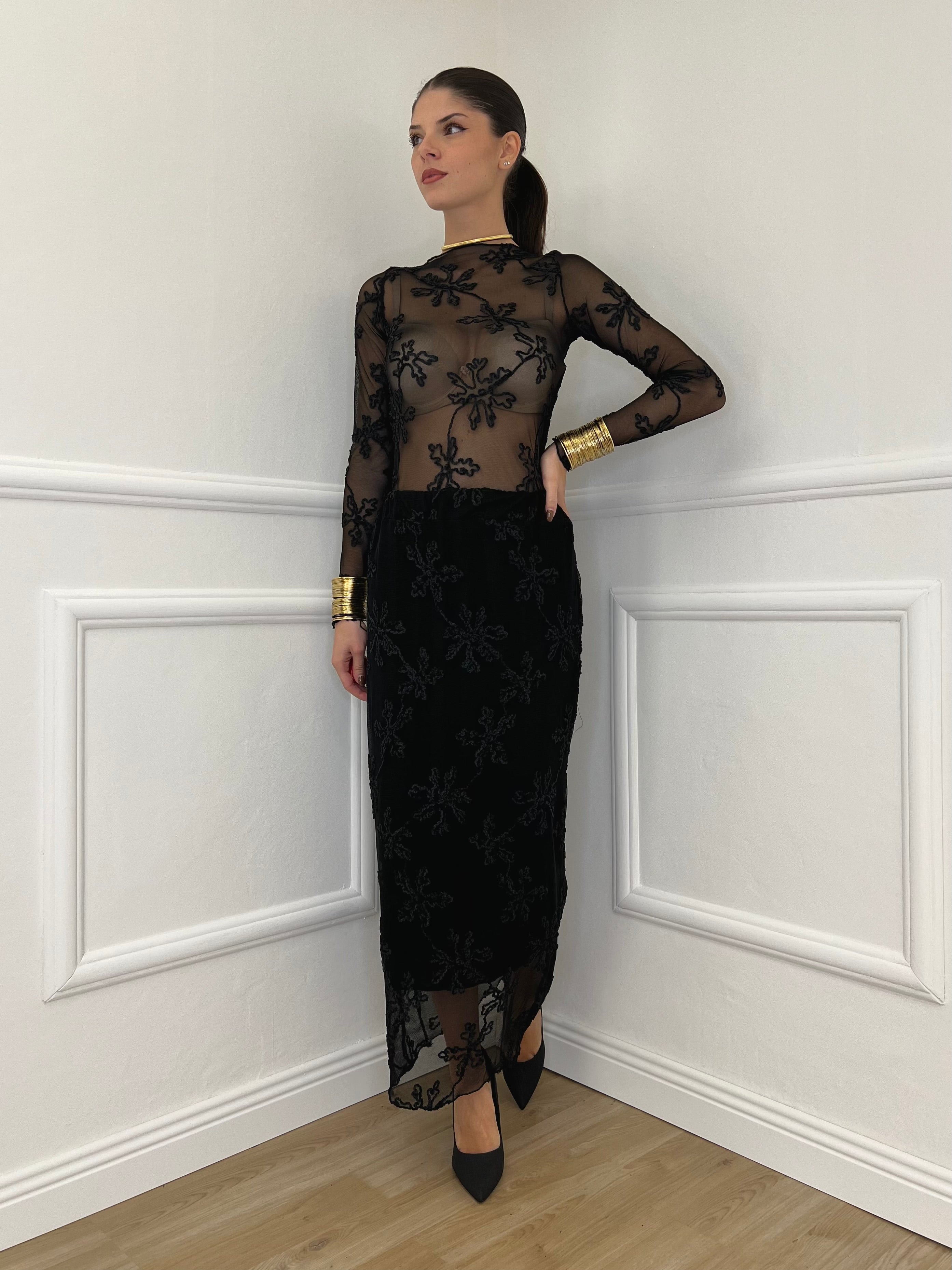 Gonna Tulle Ricami 139-833 Nero