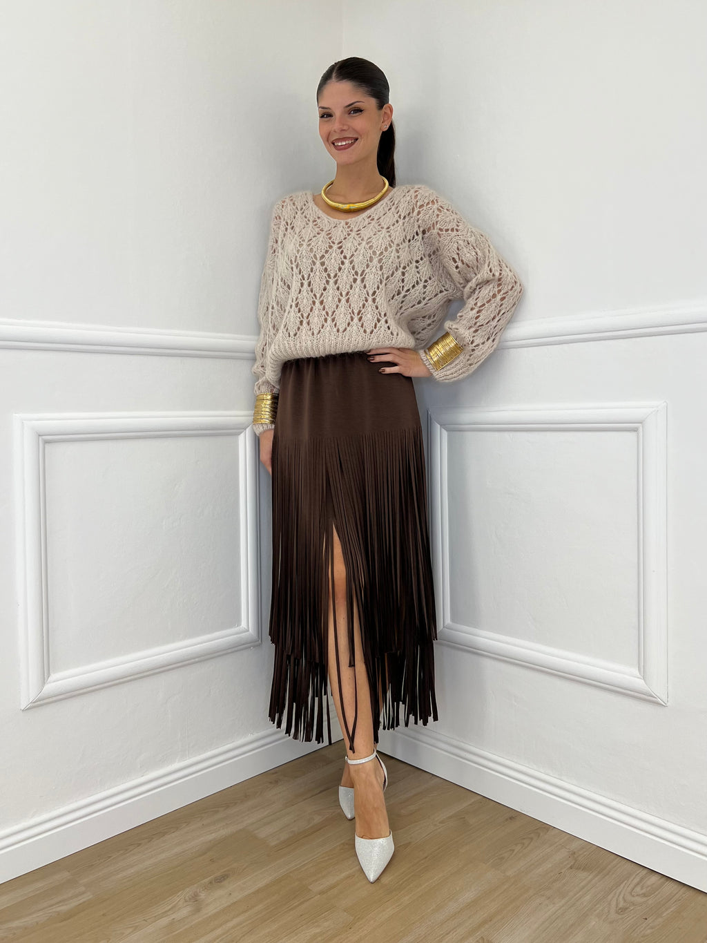 Gonna Viscosa Frange 5307 Moro