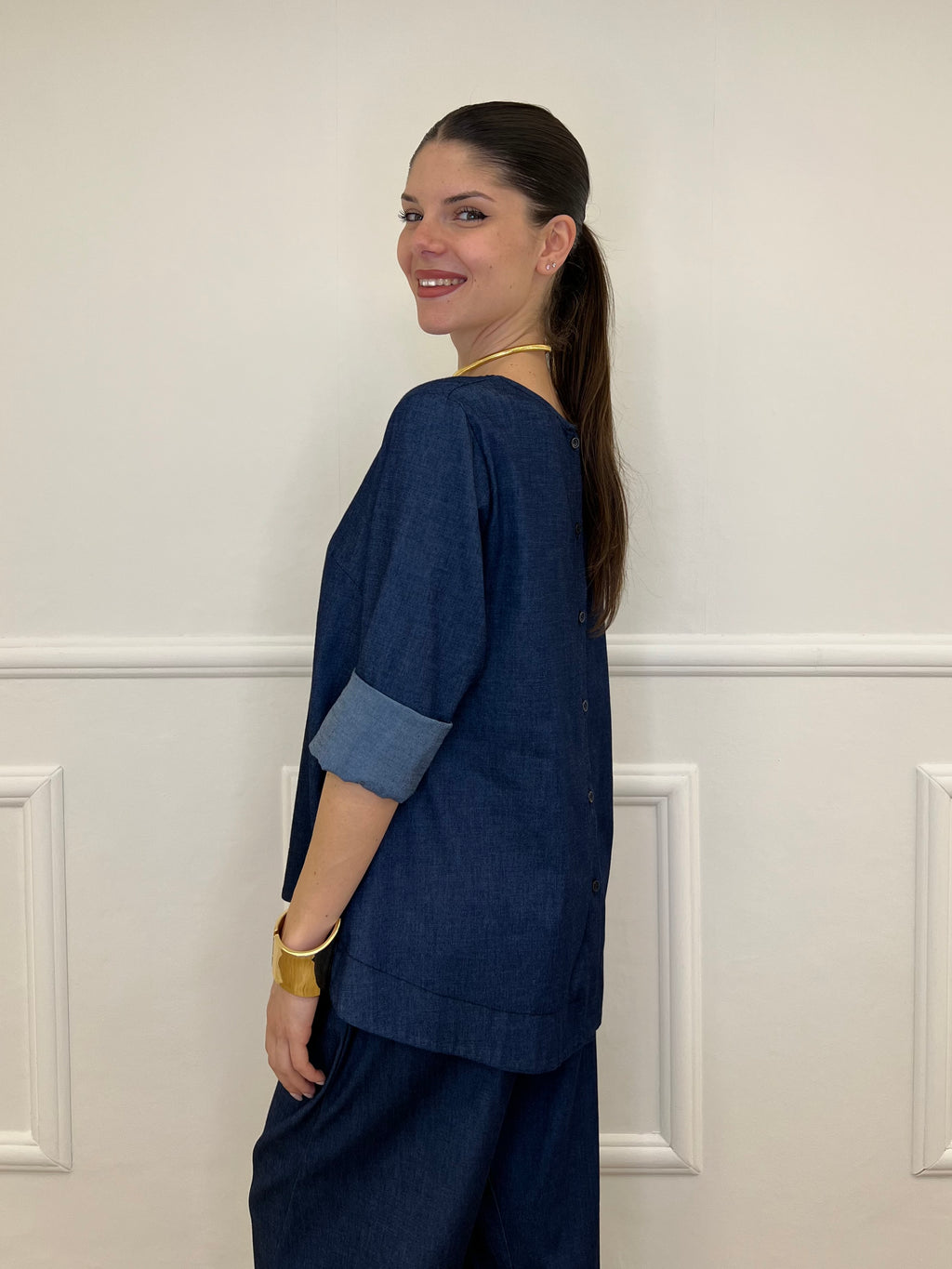 Blusa Chambray Bottoni 2546 Blu