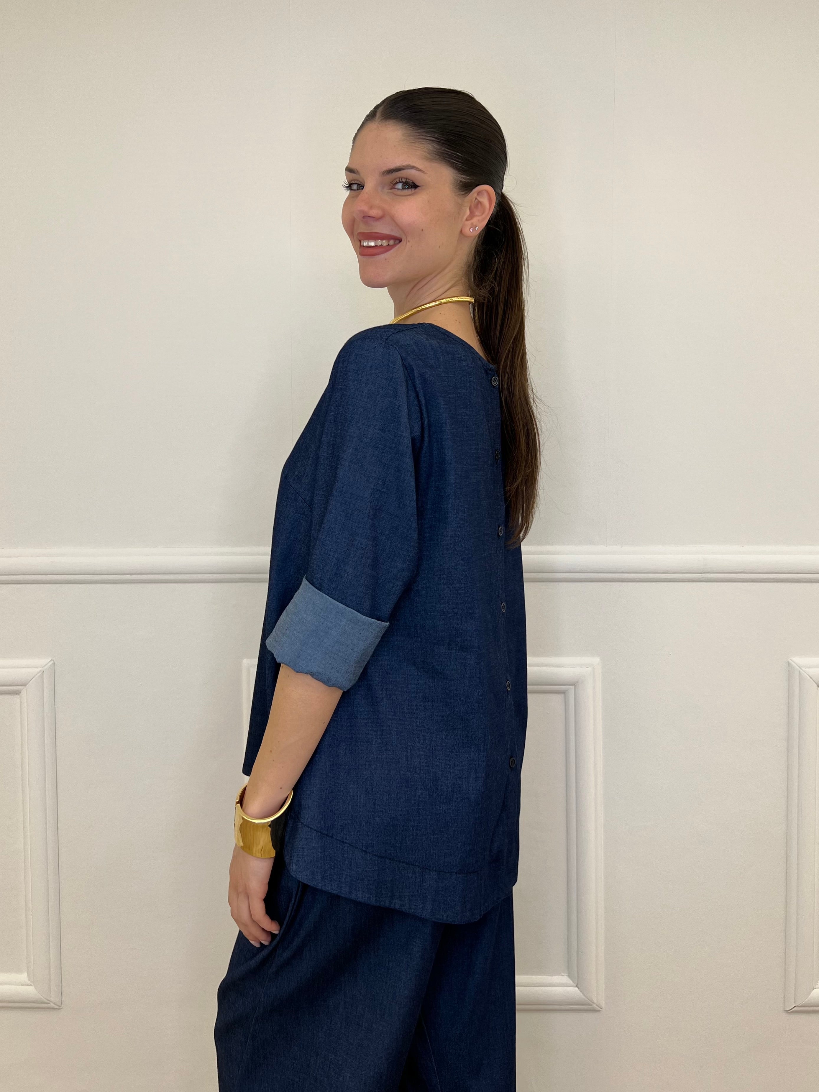 Blusa Chambray Bottoni 2546 Blu
