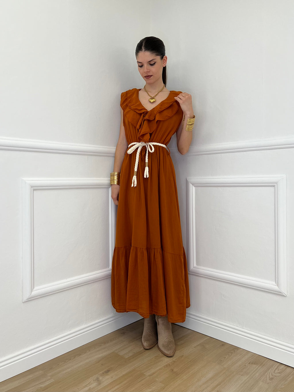 Abito Smanicato Rouches A7412 Arancione