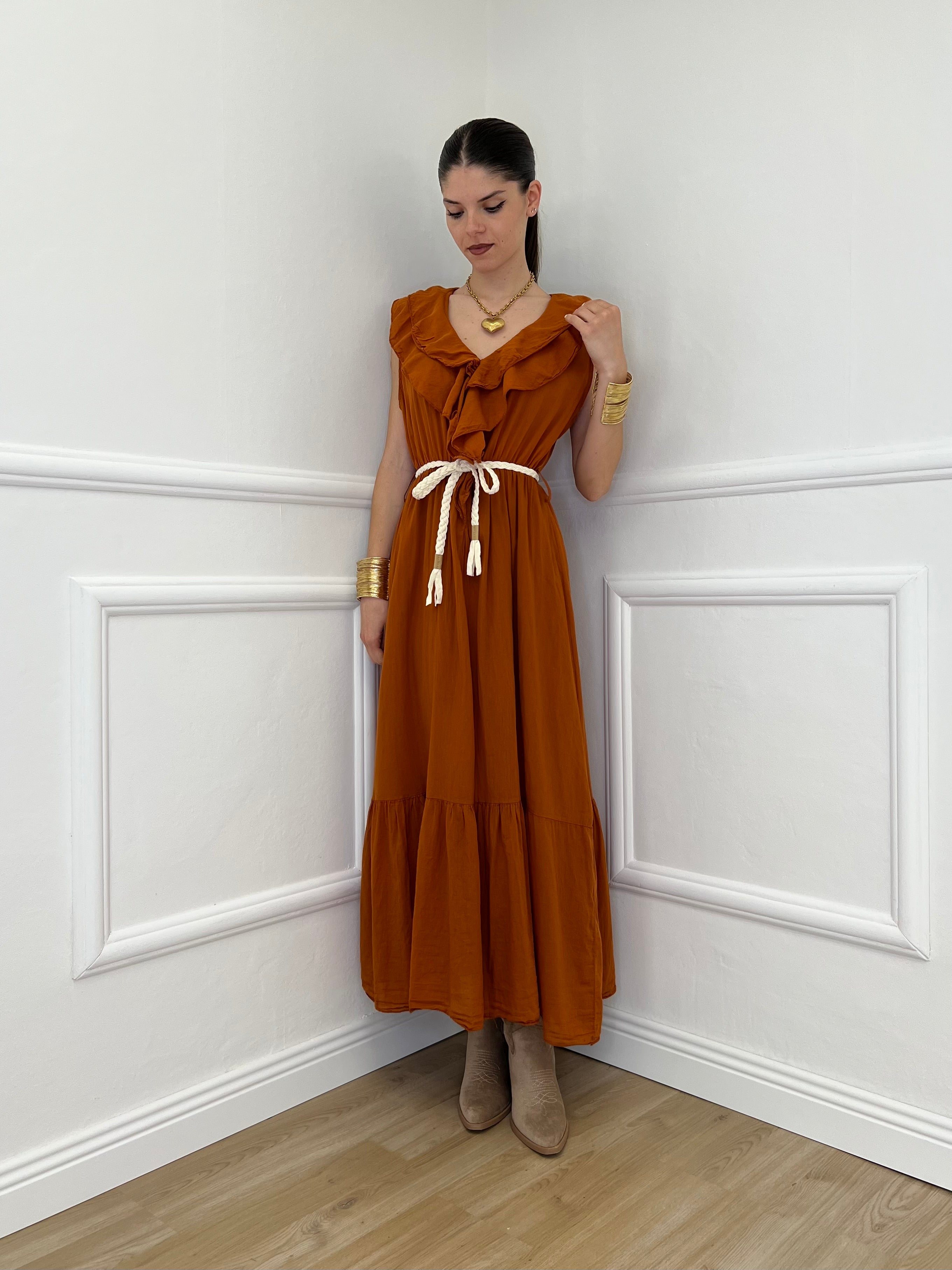 Abito Smanicato Rouches A7412 Arancione