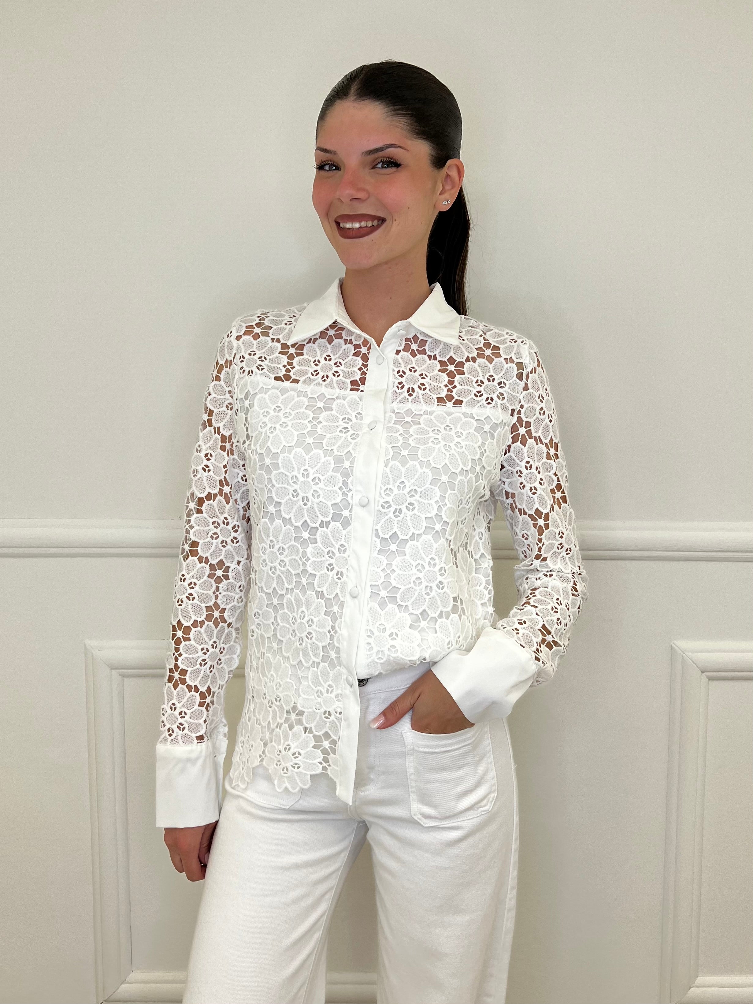 Camicia Pizzo Macramè 18002-1 Bianca - Bazar Abbigliamento