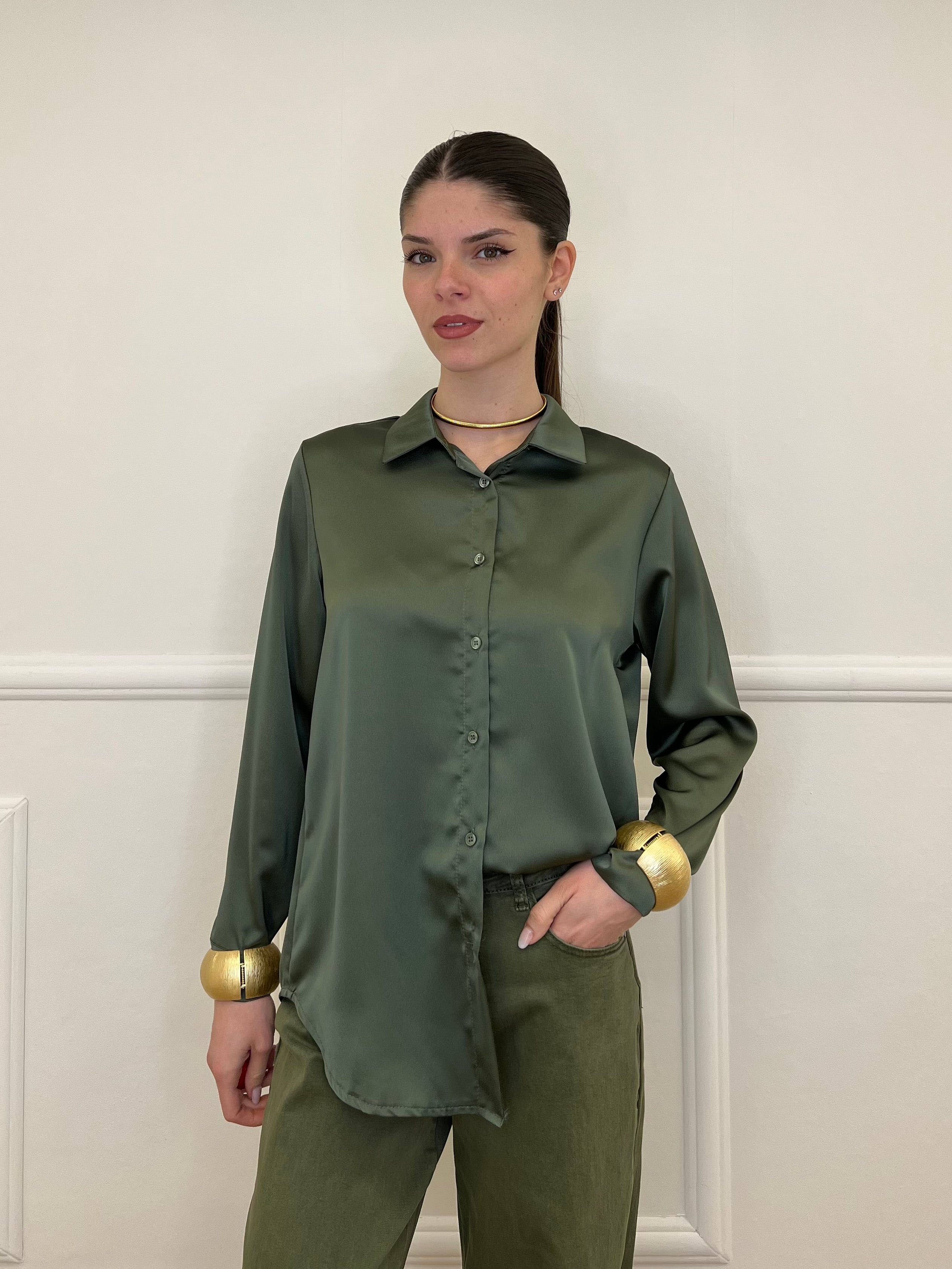 Camicia Satin 261081 Verde Militare