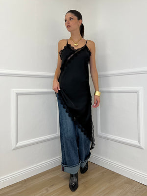 Vestito Asimmetrico Pizzo 19652 Nero