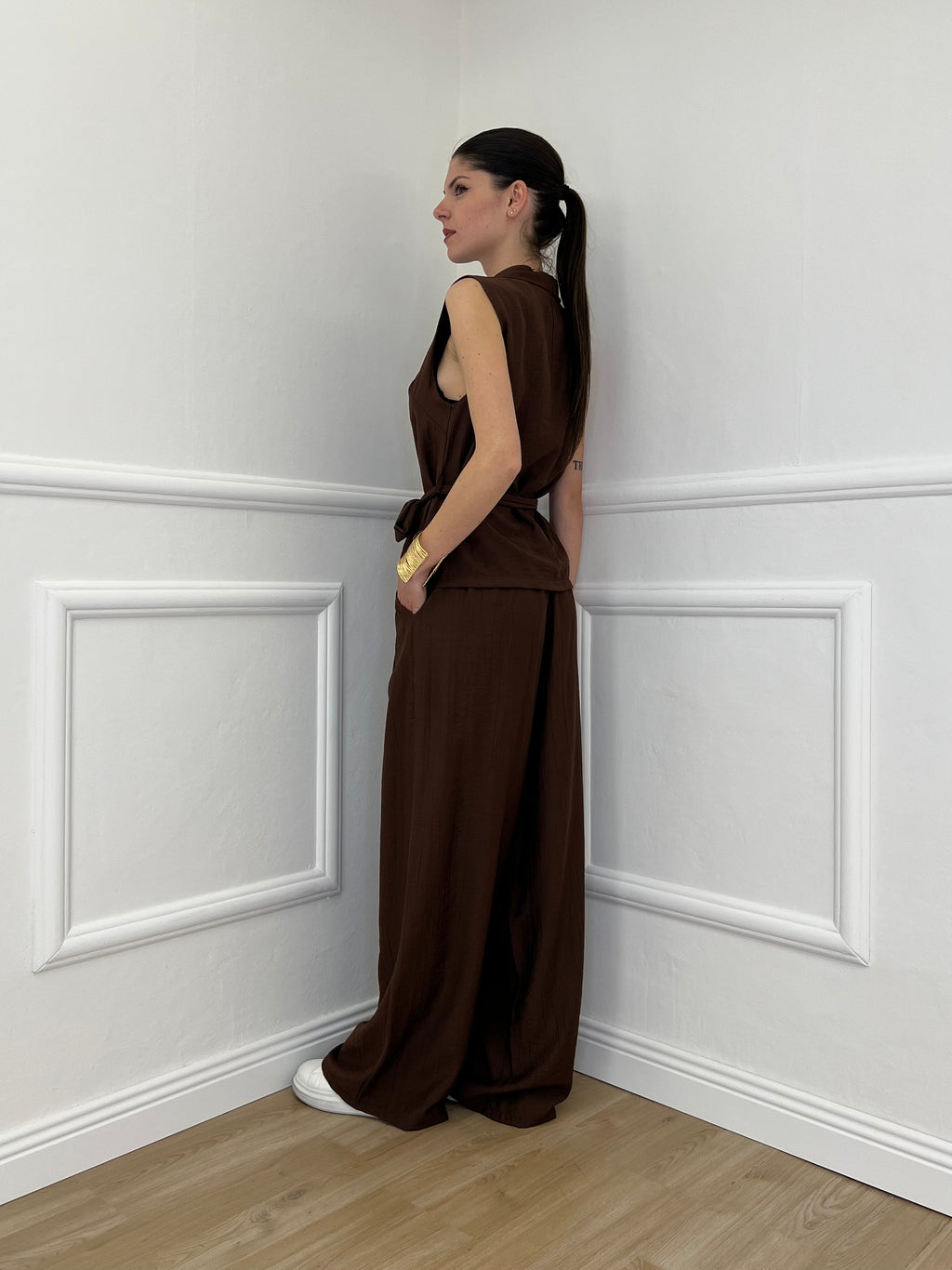 Completo Gilet Fiocco Crêpe 2852 Marrone