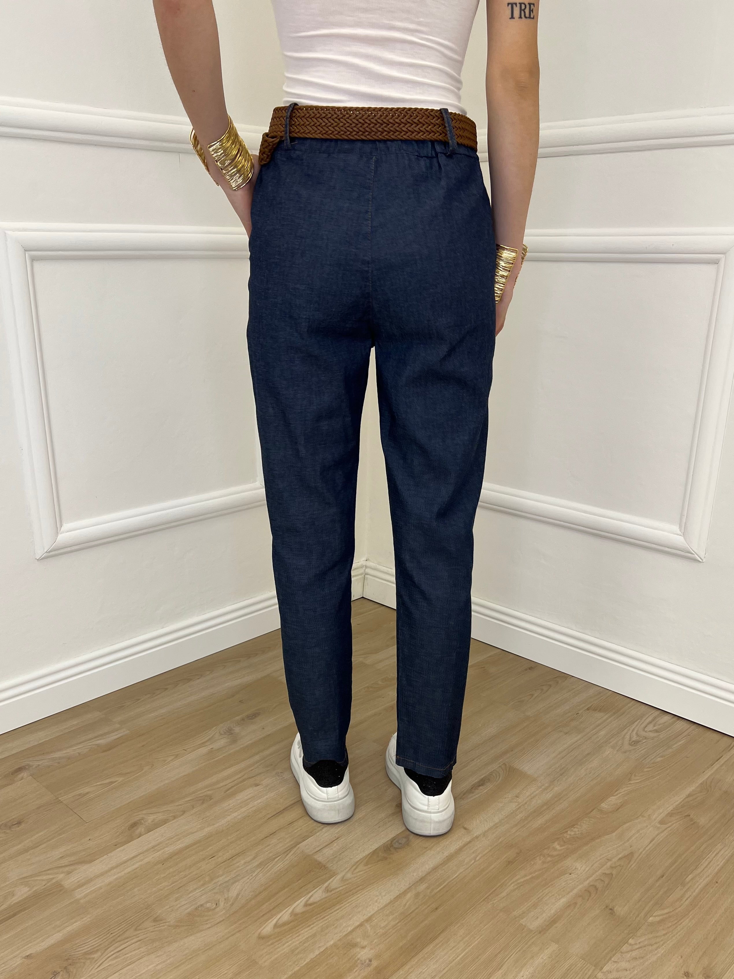 Pantalone Chambray Impuntura K26230 Blu