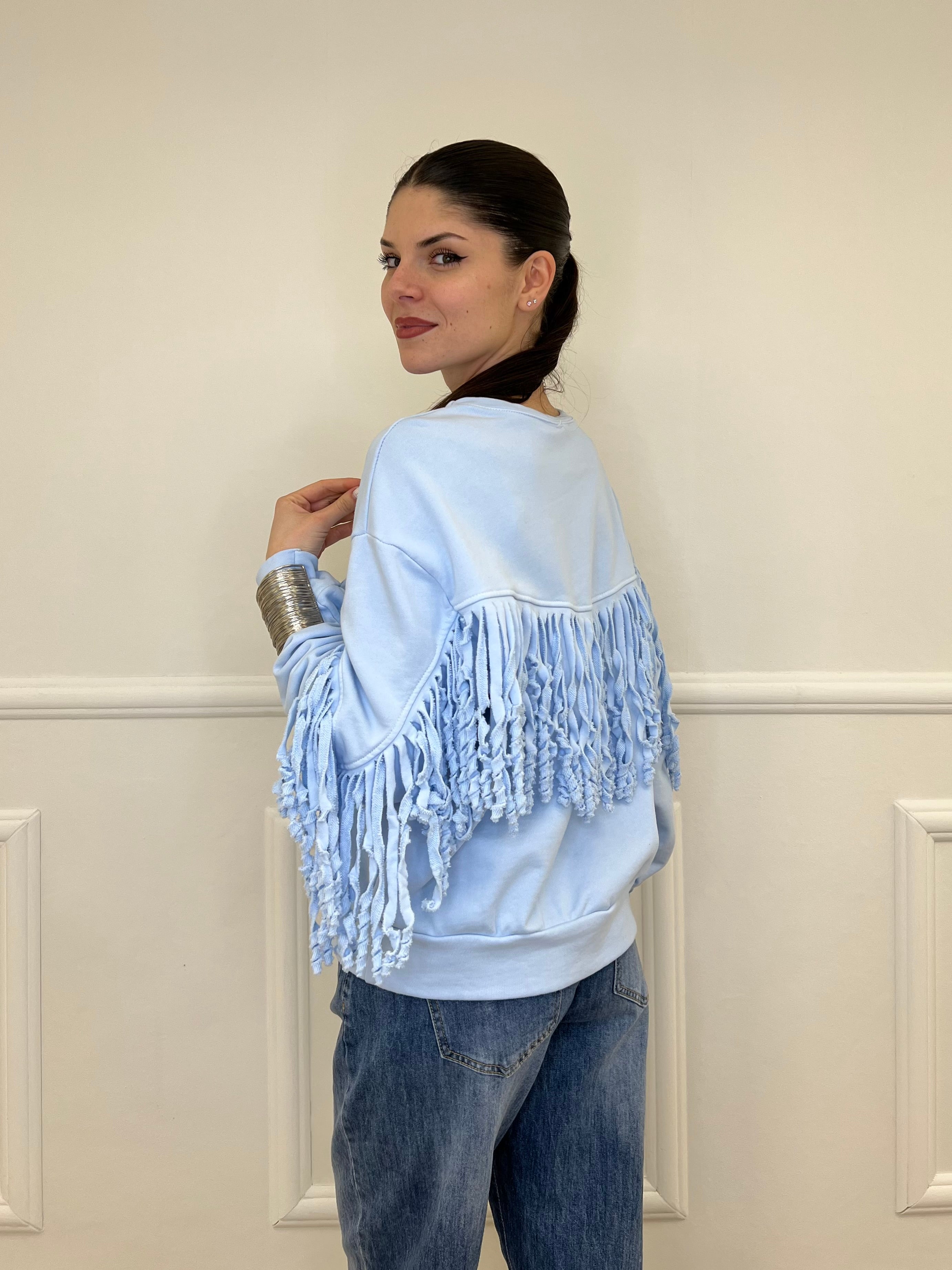 Felpa con Frange 5653-891 Azzurro