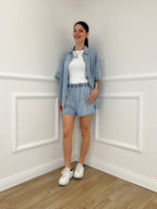 Completo Shorts Denim Con Strass 3048 Azzurro