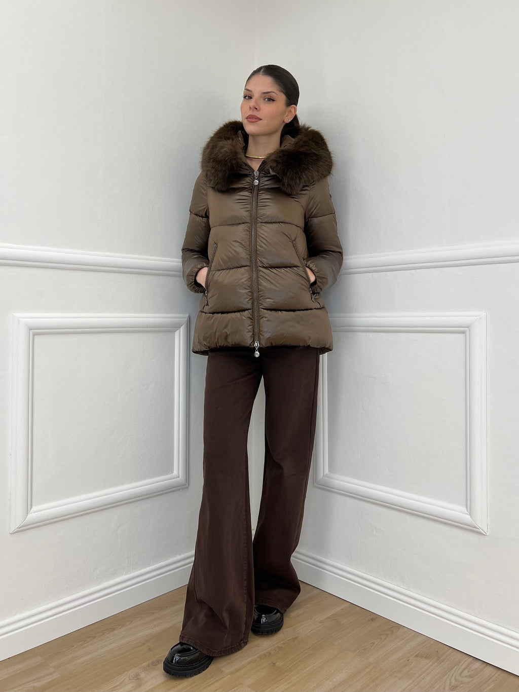 Piumino Corto Pelliccia 2259 Moro