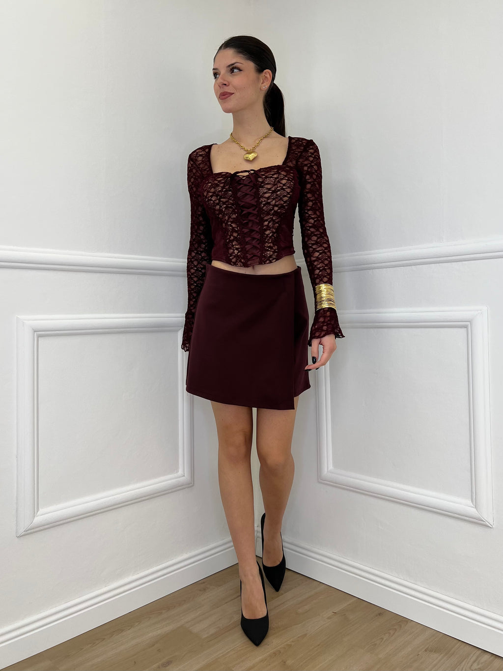 Top Bustier in Pizzo 7358 Burgundy