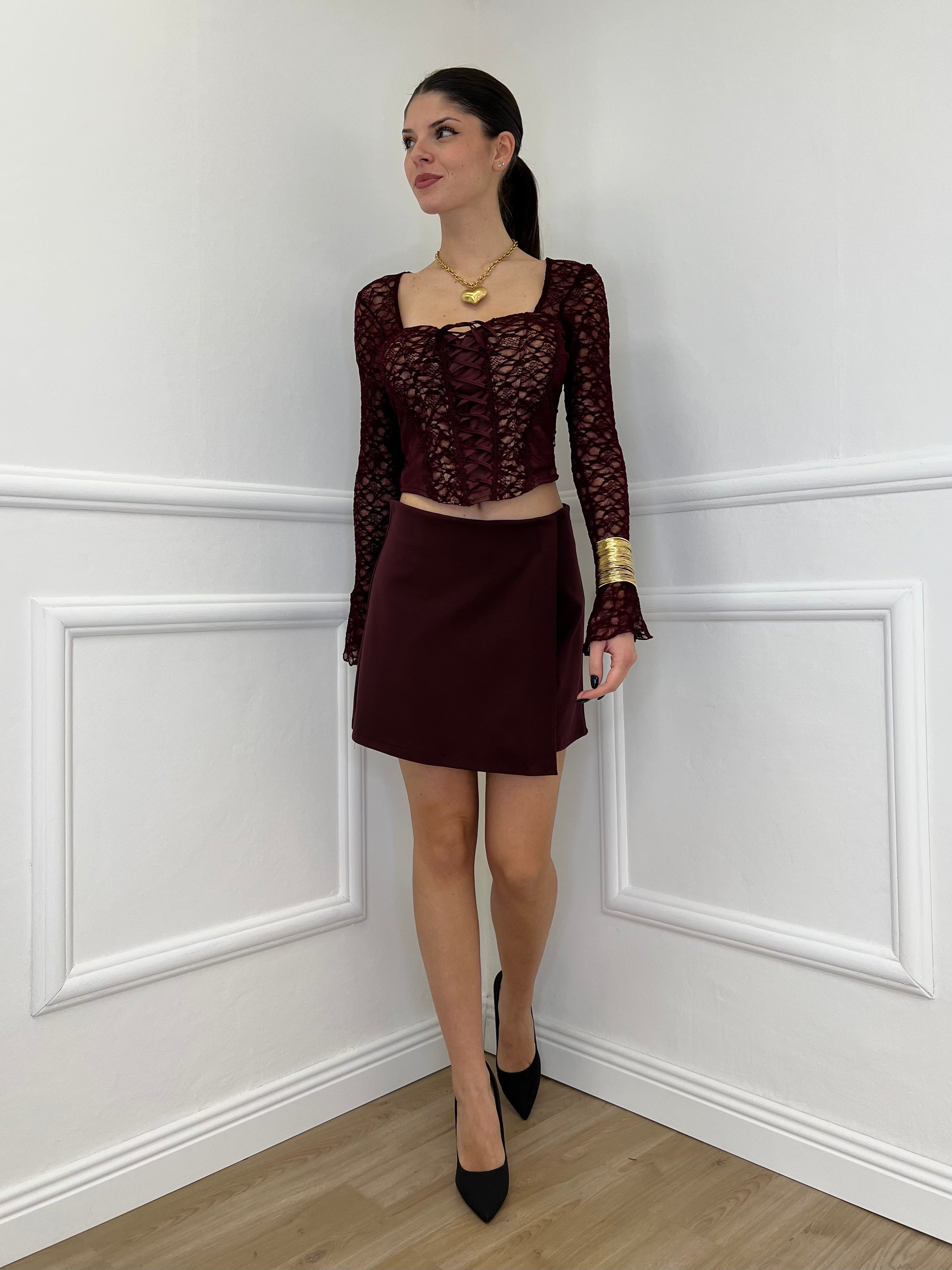 Top Bustier in Pizzo 7358 Burgundy