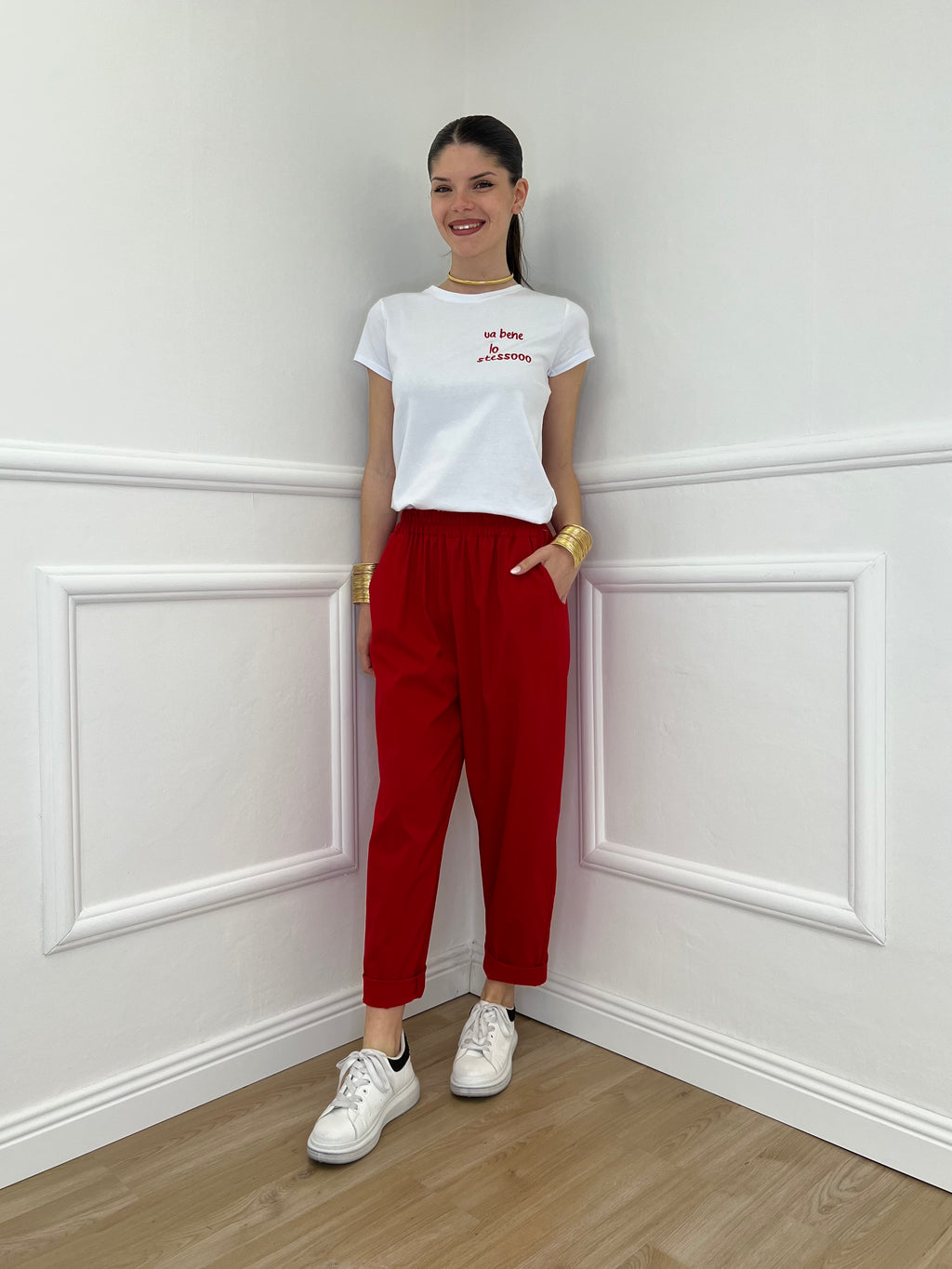 Pantalone Baggy Viscosa 2815 Rosso