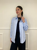 Camicia Oversize a Righe 17199 Azzurro