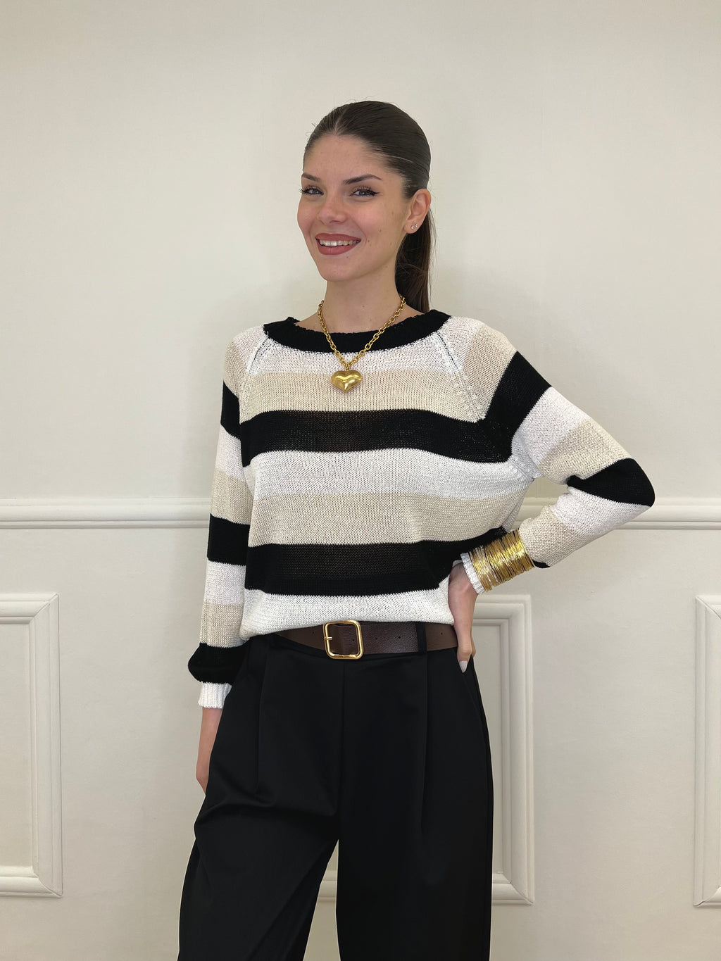 Maglia a Righe 25054 Nero