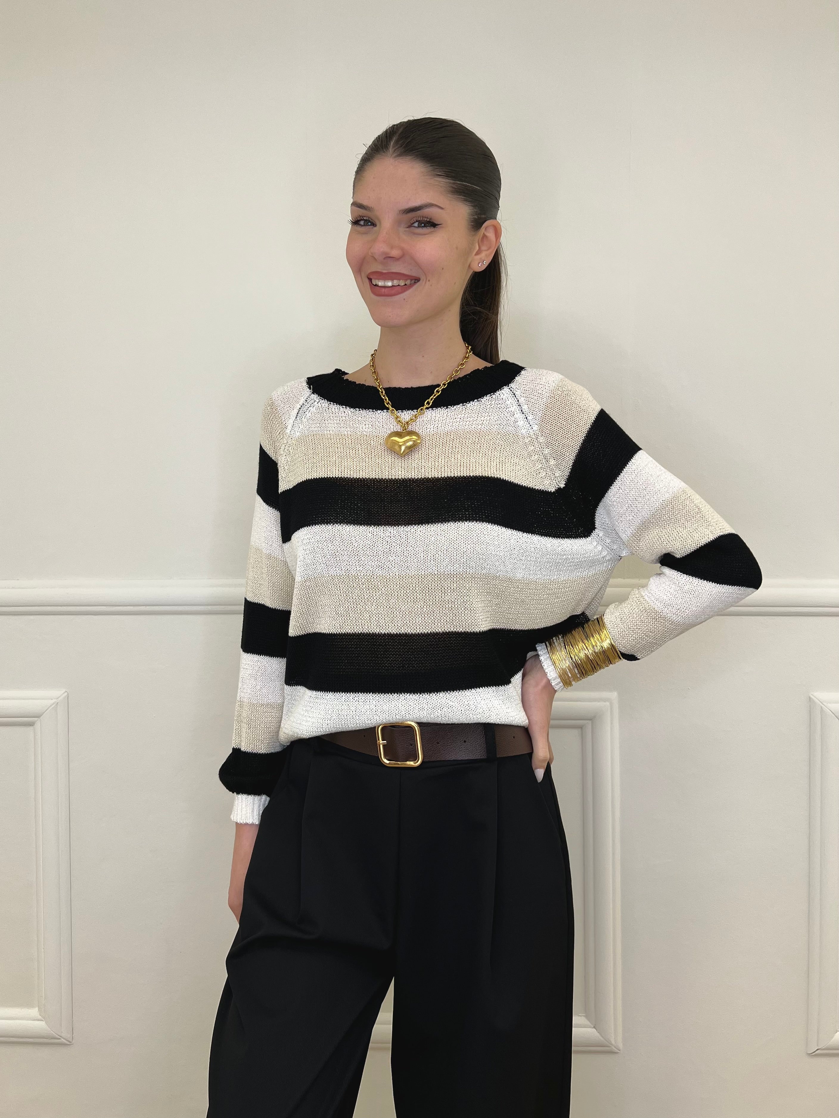 Maglia a Righe 25054 Nero