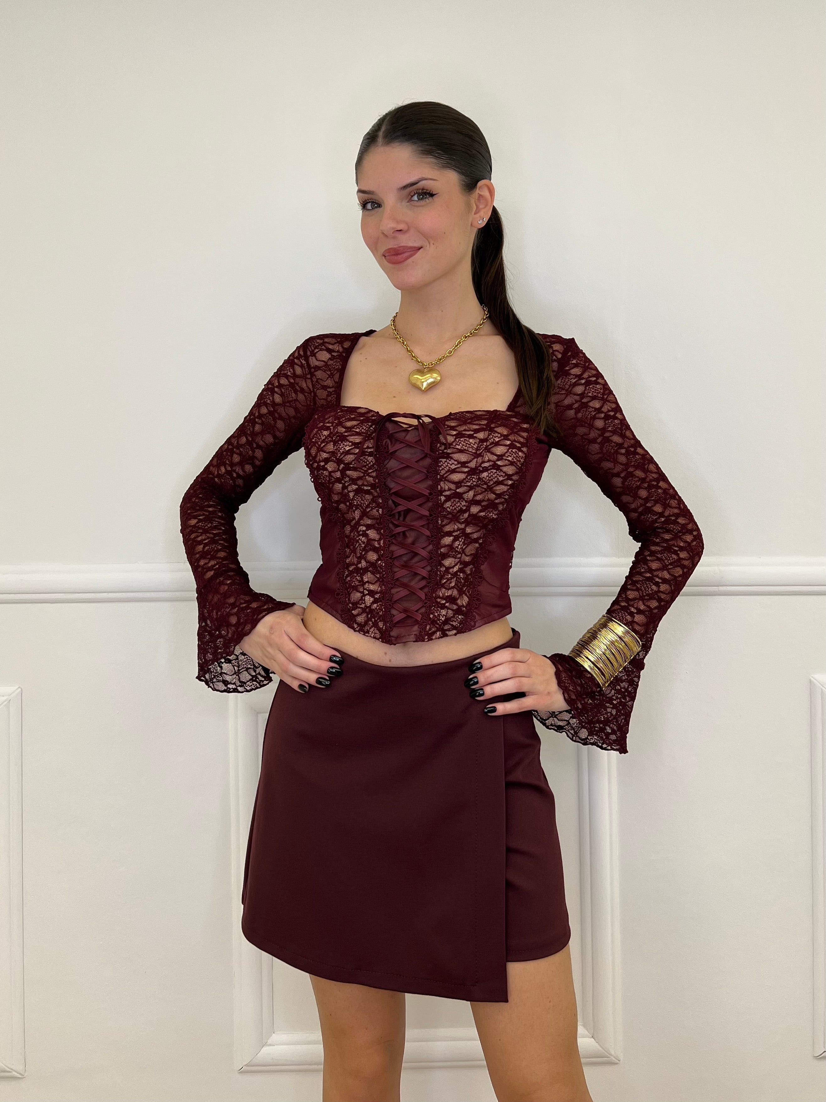 Top Bustier in Pizzo 7358 Burgundy