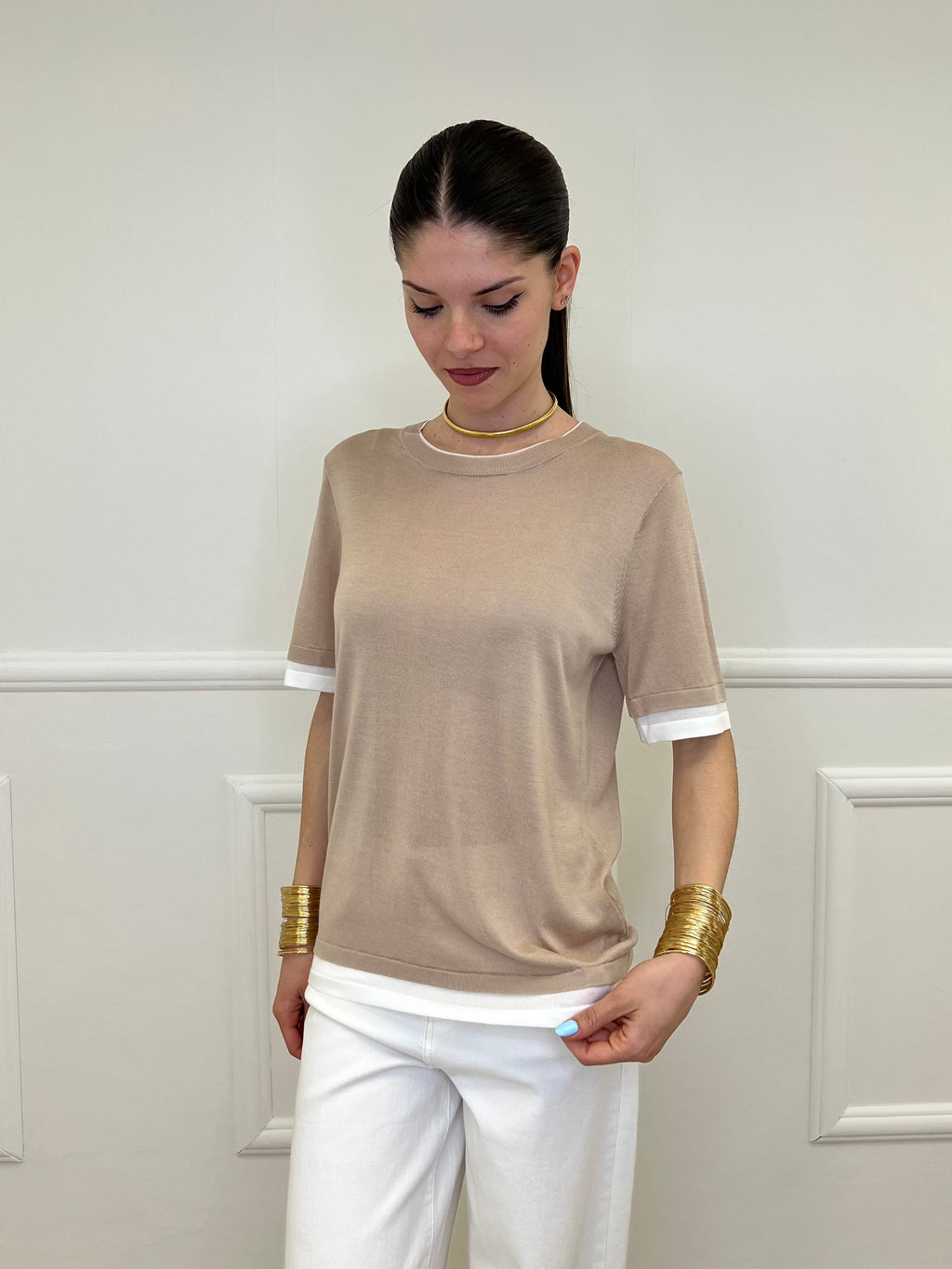 Maglia Combinata Misto Seta E261 Mocha