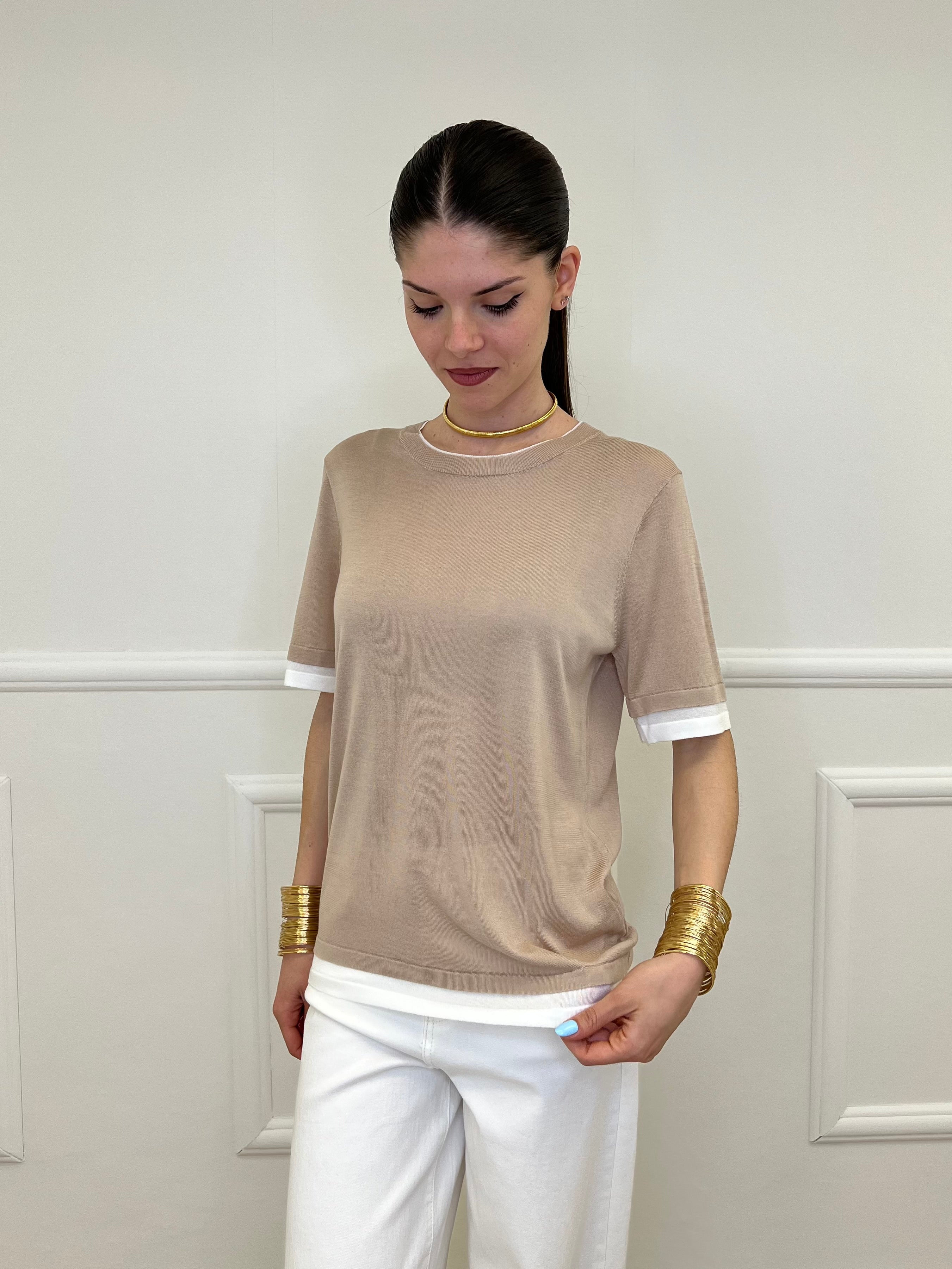 Maglia Combinata Misto Seta E261 Mocha