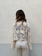 Cardigan Pizzo Ricami e Strass C282 Ecru