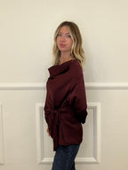 Blusa Satinata con Nodo e Drappeggio 20072 Bordeaux