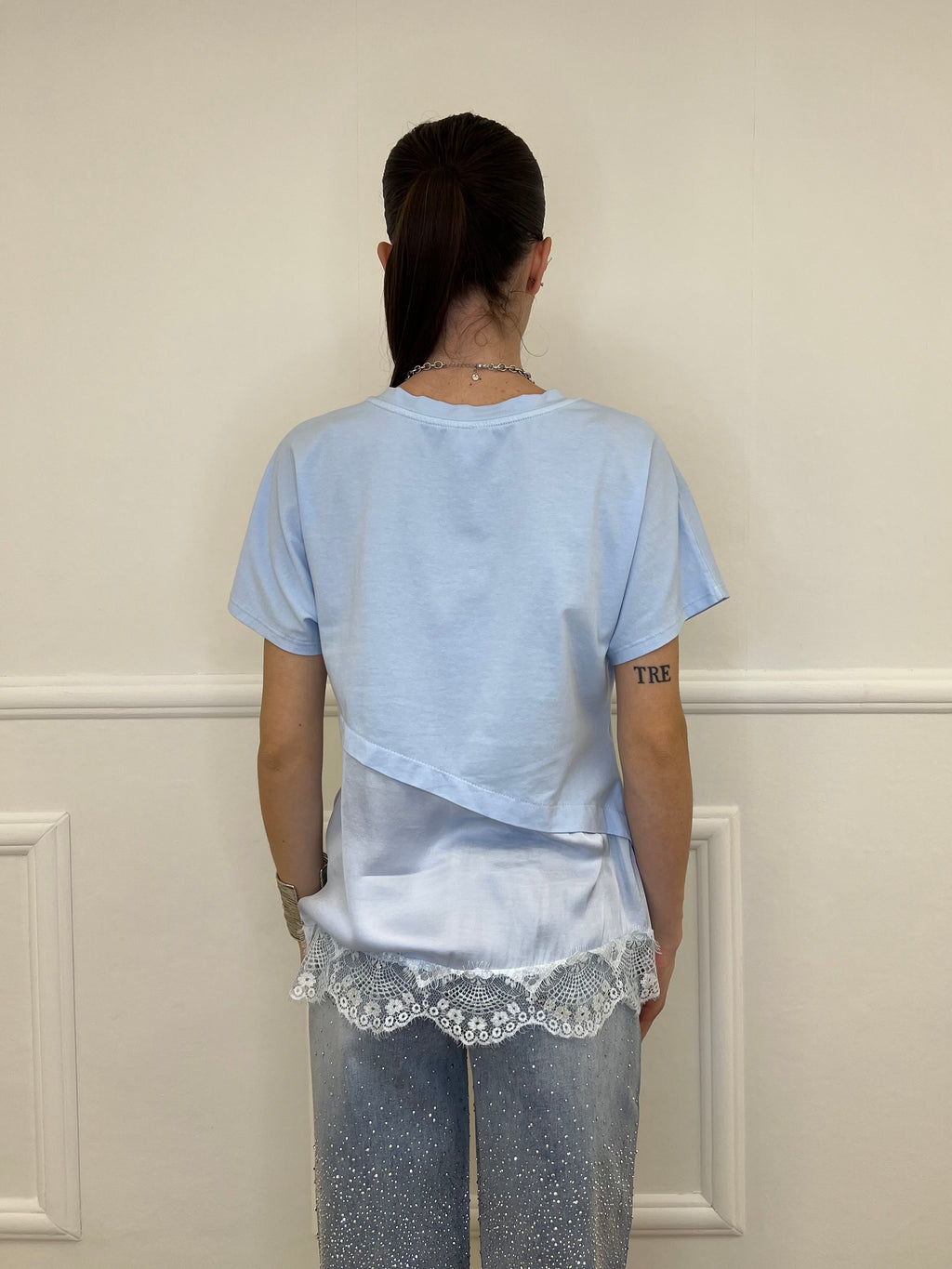 Maglietta Combinata Con Pizzo 20611 Azzurro