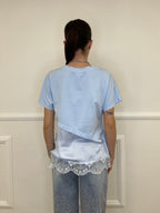 Maglietta Combinata Con Pizzo 20611 Azzurro