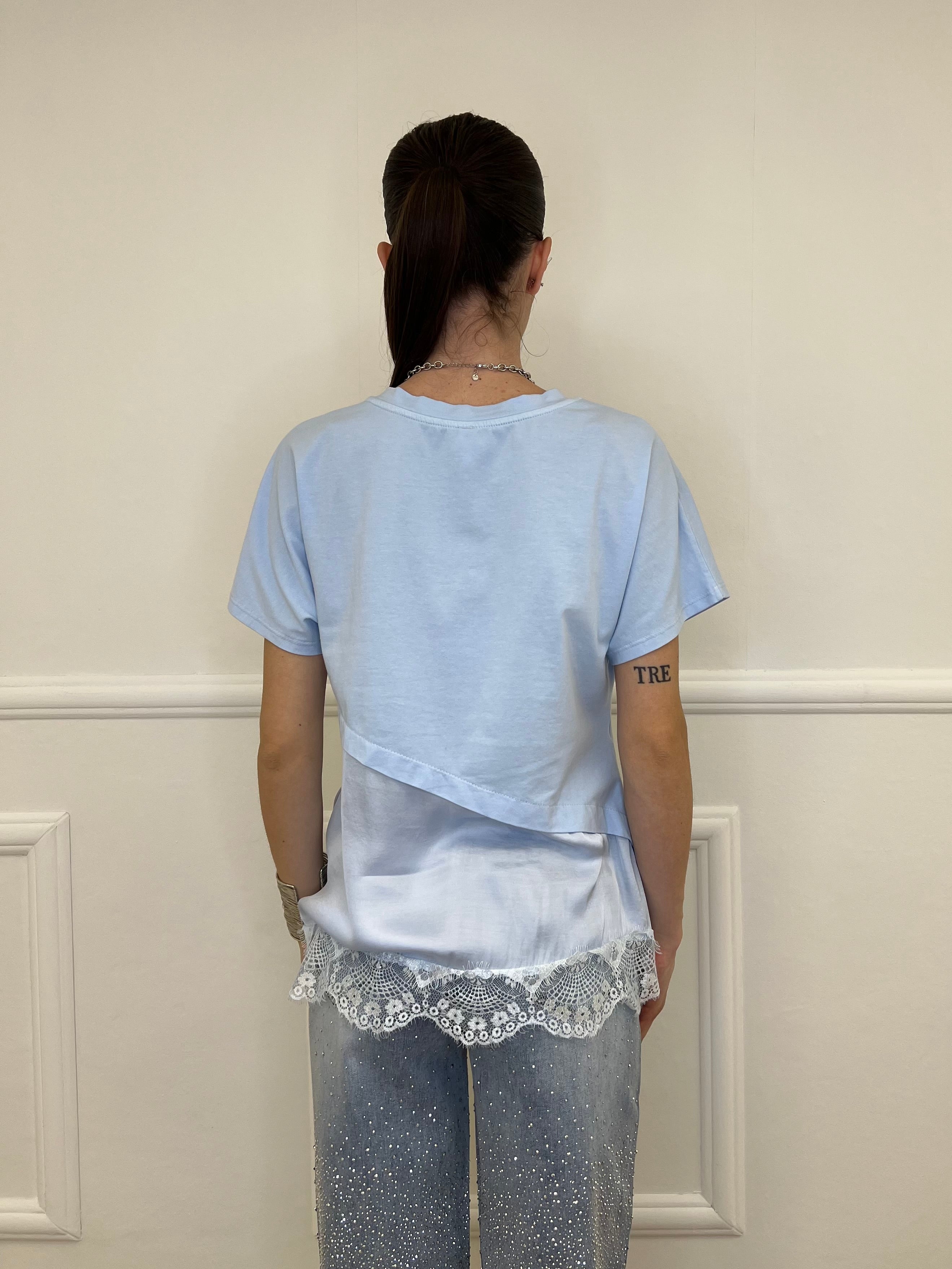 Maglietta Combinata Con Pizzo 20611 Azzurro